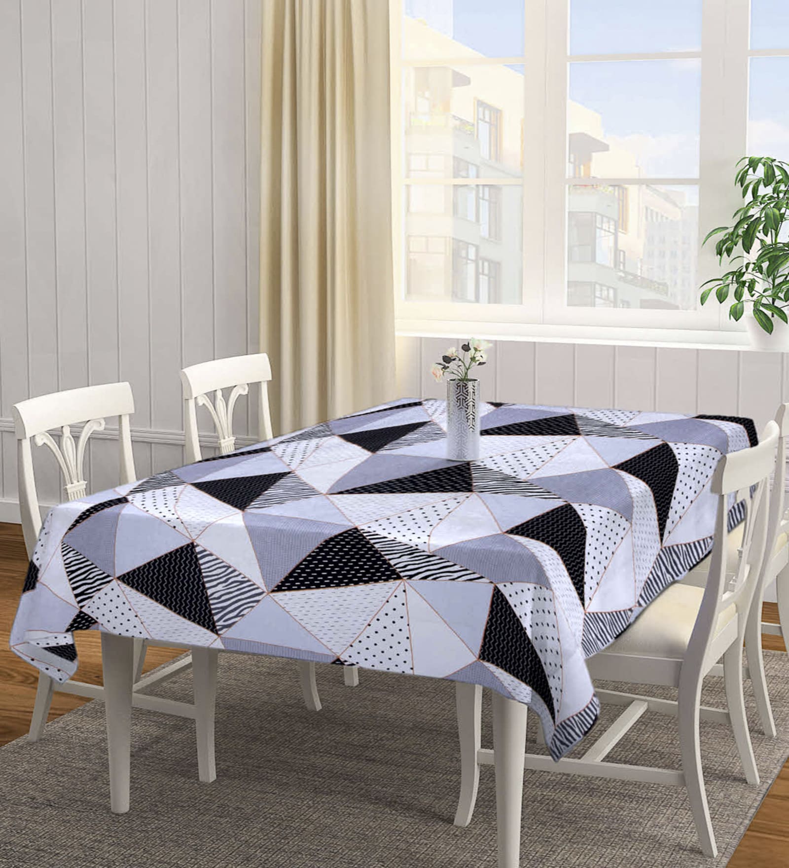 Grey Blended Cotton Geometric 72x52 Inches Table linen