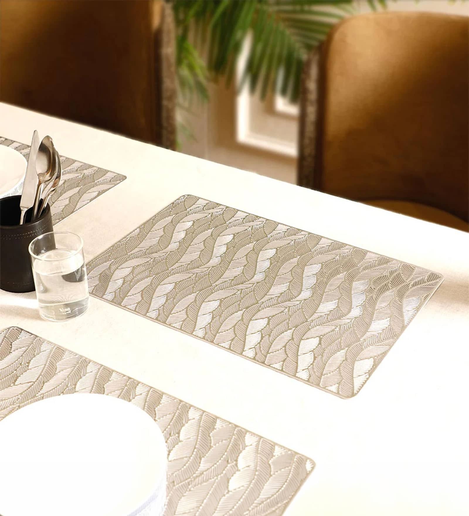 Grey Cadie Rectangular Textured PVC Dining Table Placemat