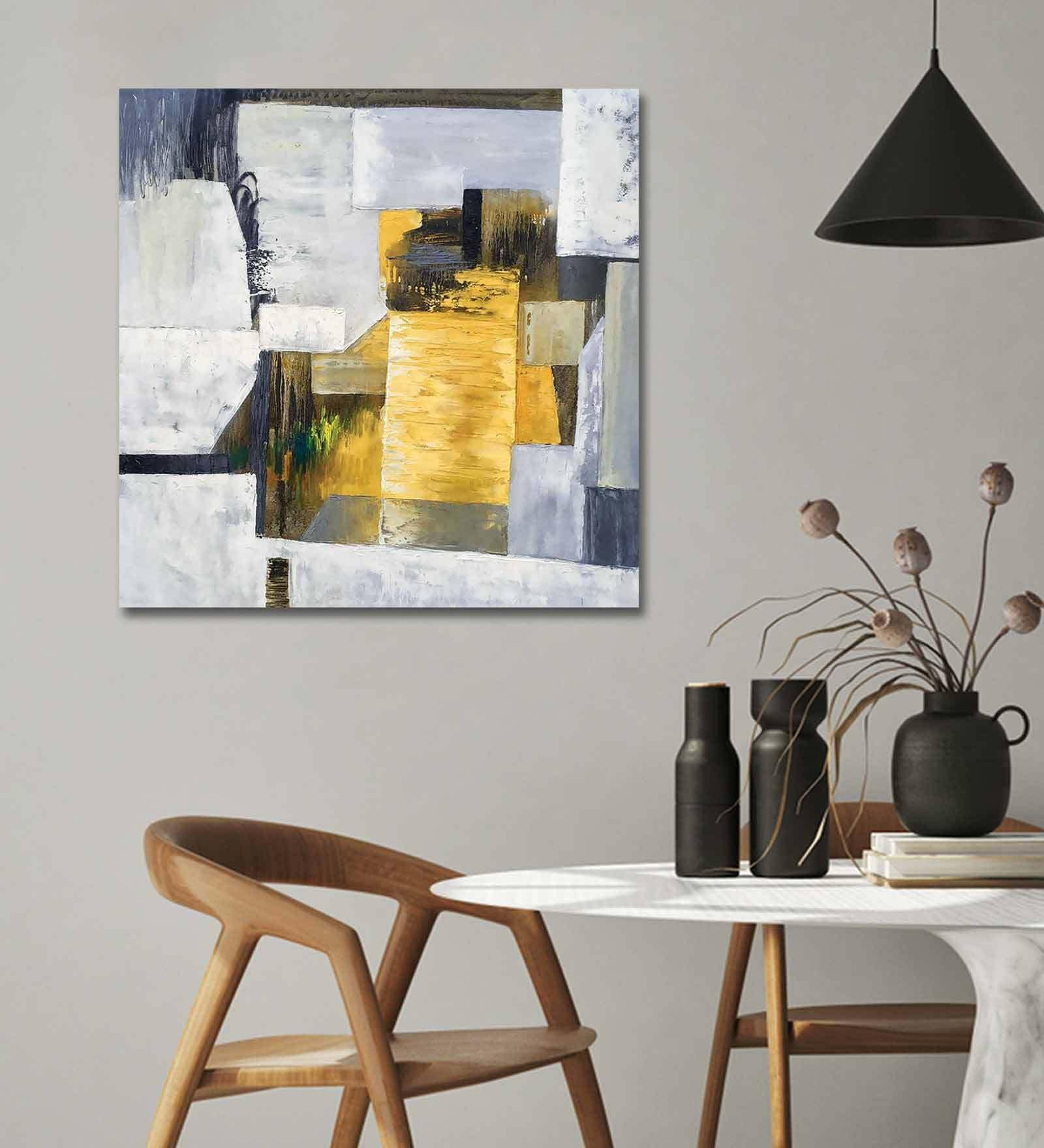 Grey Canvas Teakwood And MDF Framed Art Print
