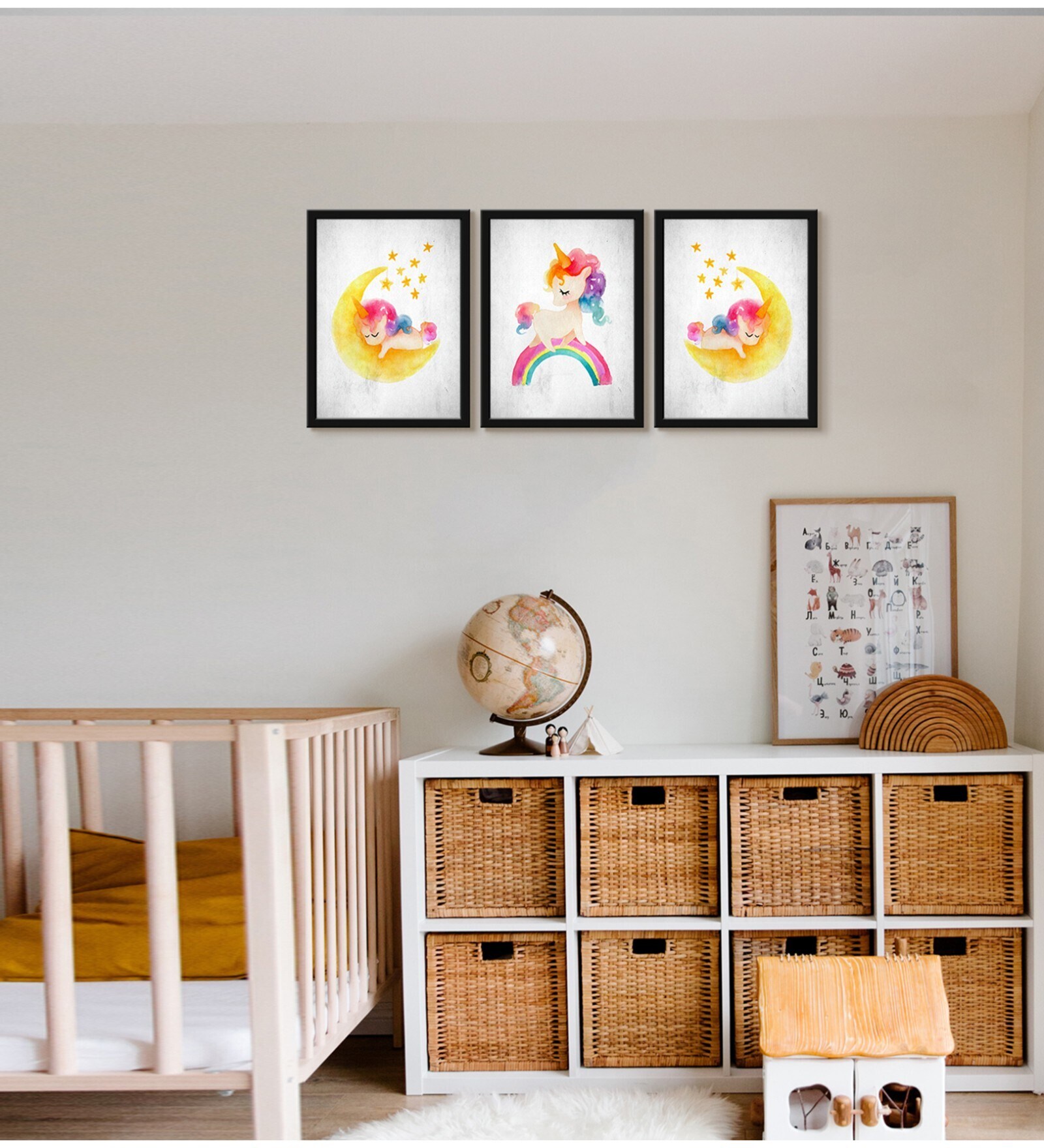 Unicorm Grey Canvas (Pack of 3) Kids Wall Art