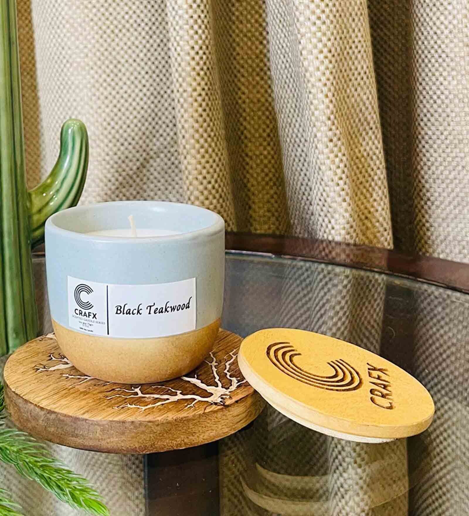 Black Teakwood Grey Ceramic Scented Candles