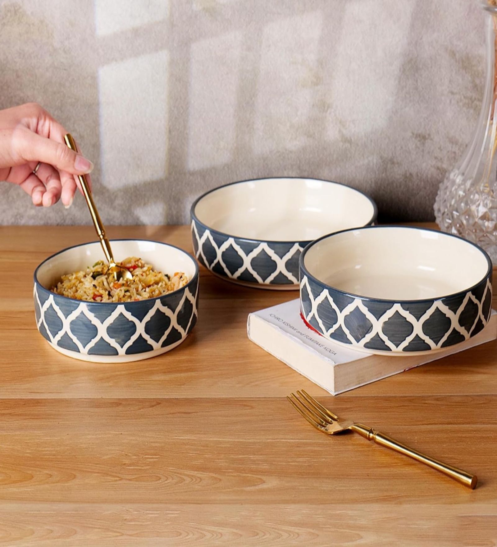 Grey Ceramic Serving Bowl Set of 3 (500 ML, 600 ML & 800 ML)
