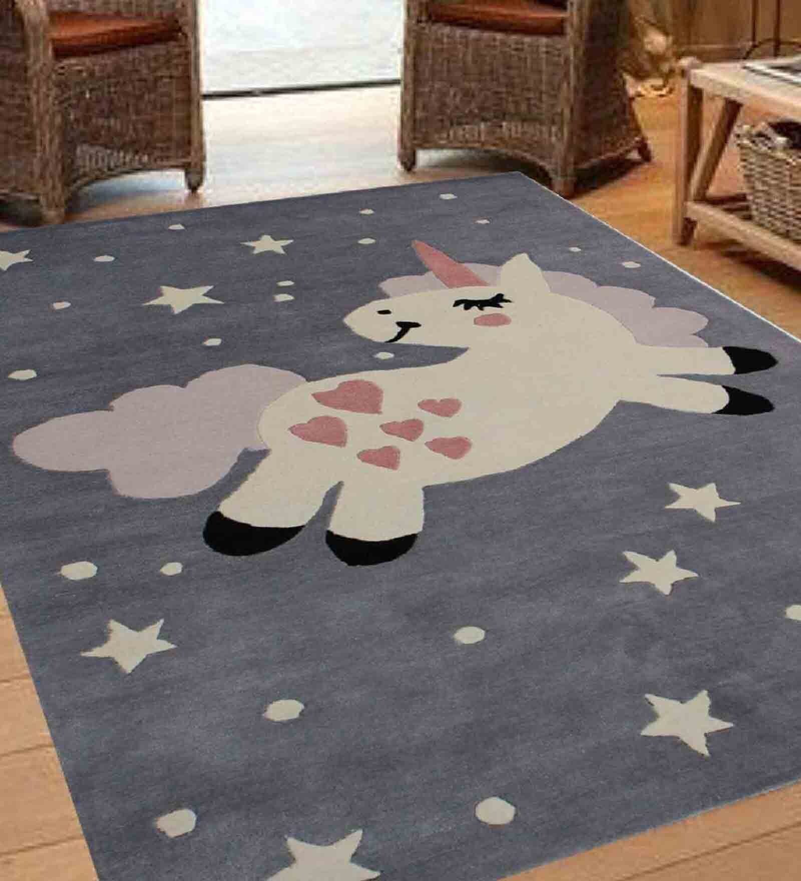 Grey Character Wool 6 x 4 Feet Anti Slip Kids Floor Mat