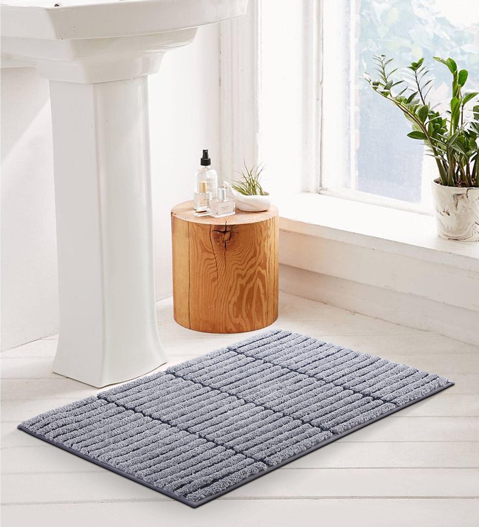 Grey Charcoal Polyester 32X20 Inches Anti-Skid  Bath Mat