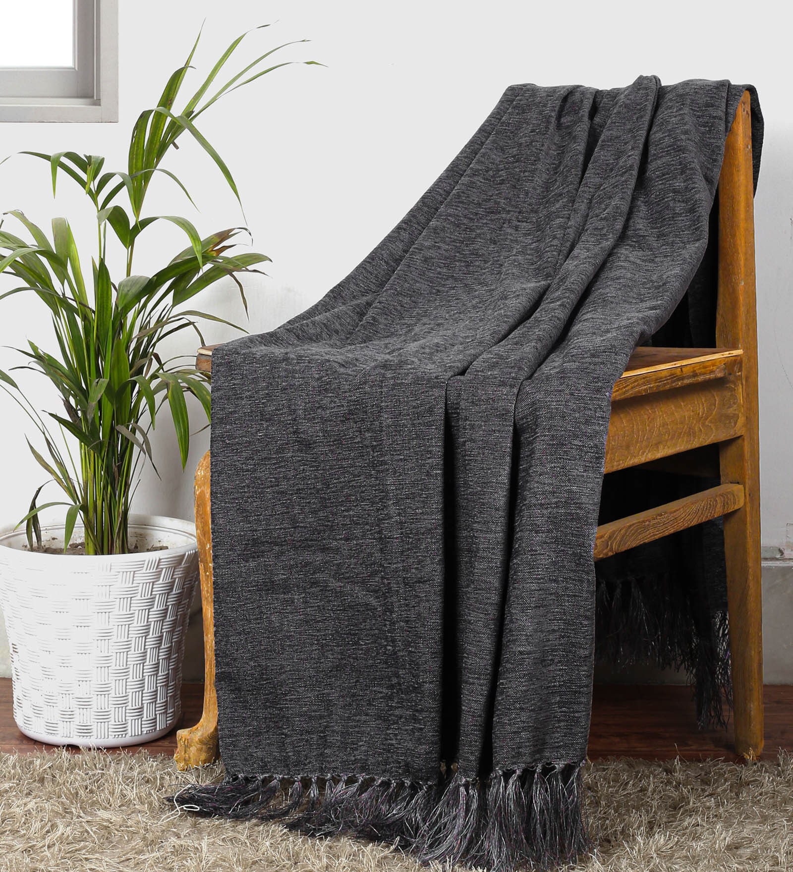 Grey Chenille Plain Solid Pattern 60 X 50 Inch Throw