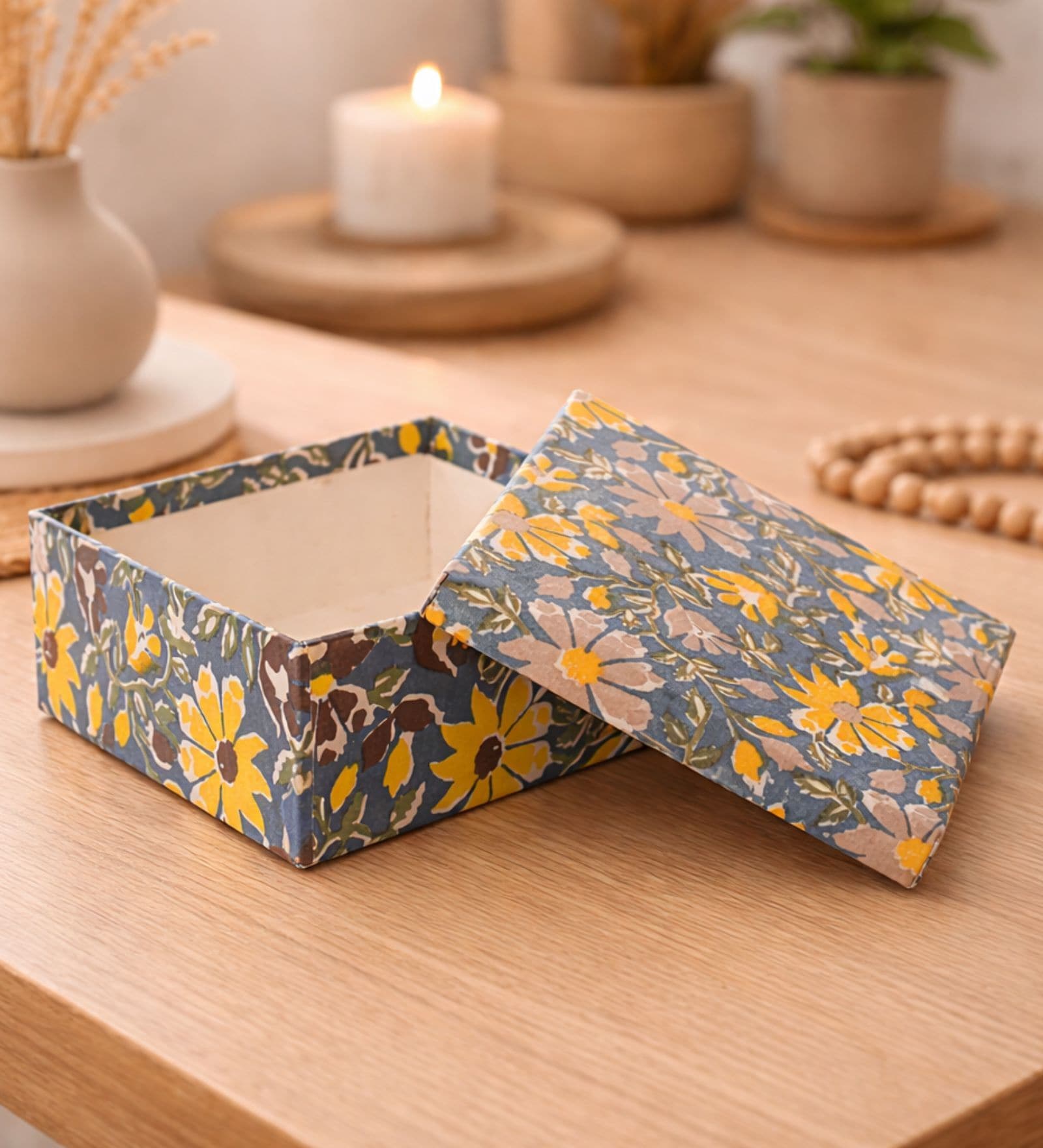 Grey Cloth Hardboard  Floral Design Box