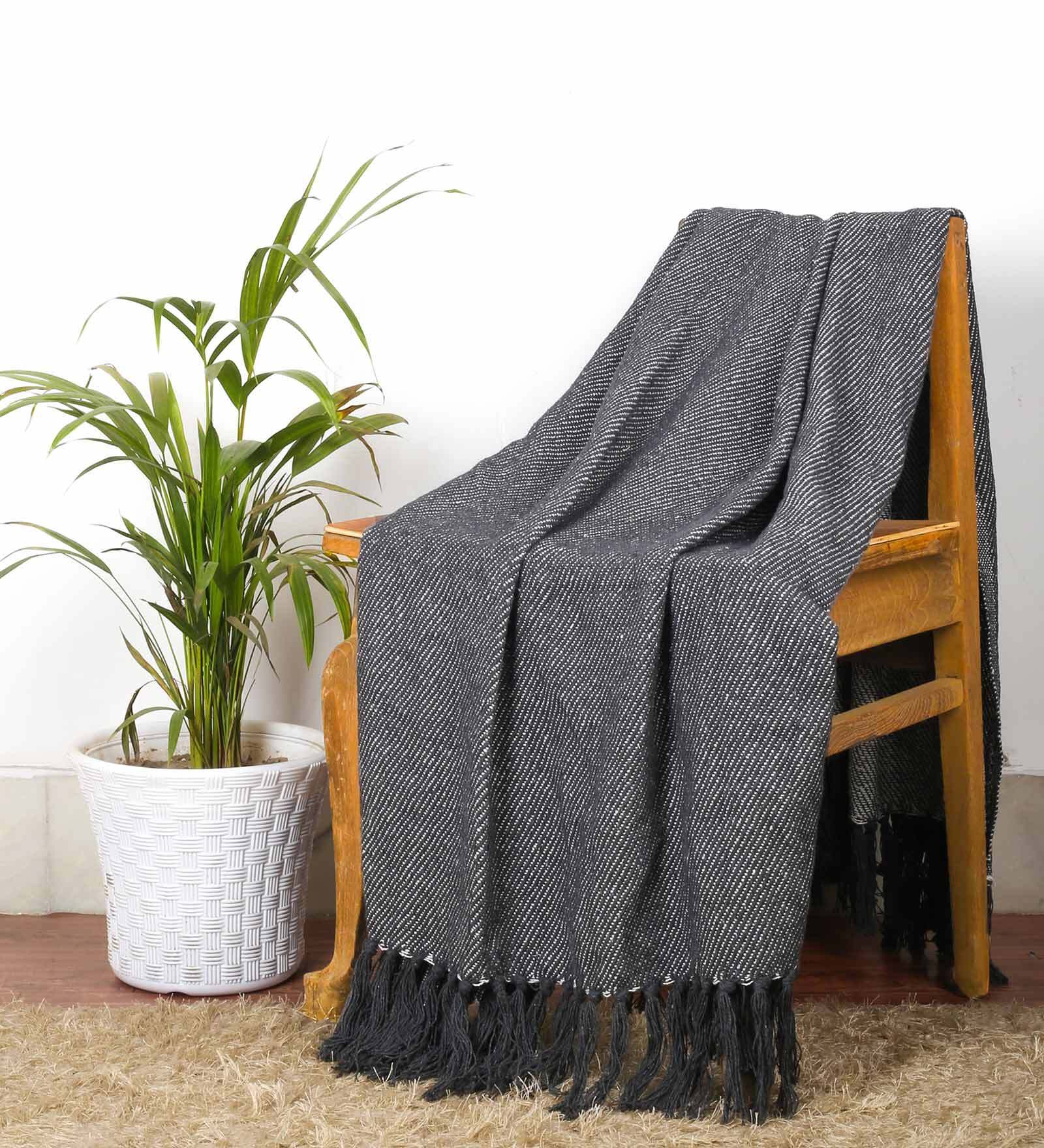 Grey Solid Cotton 50x60 Inches Sofa Throw