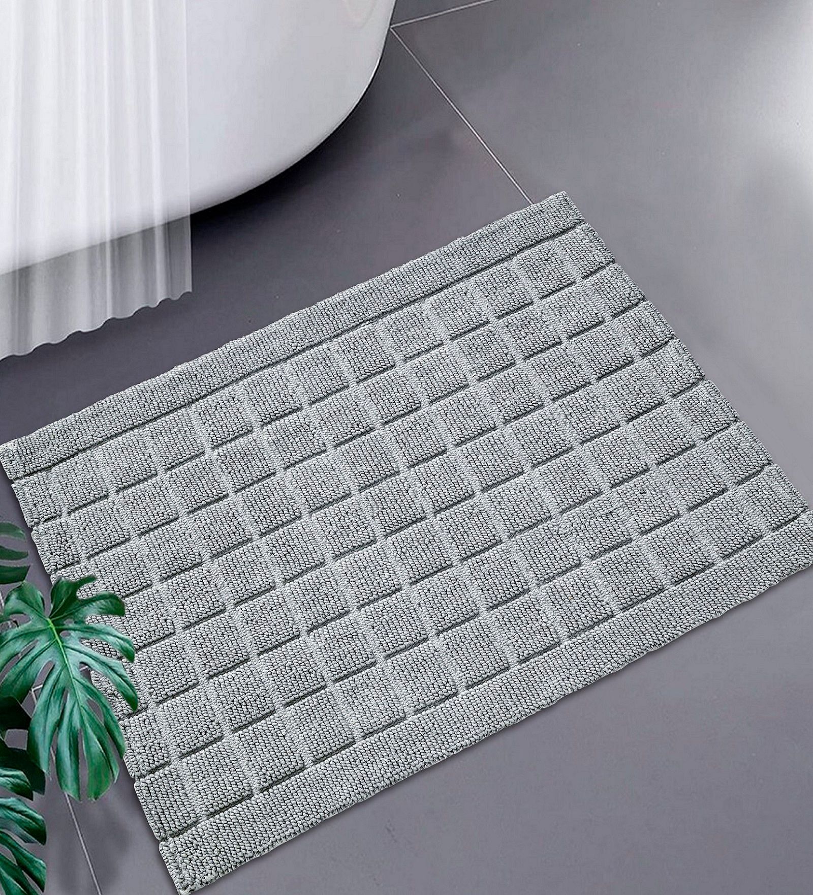 Grey Cotton 21X37 Inches Anti-Skid Bath Mat