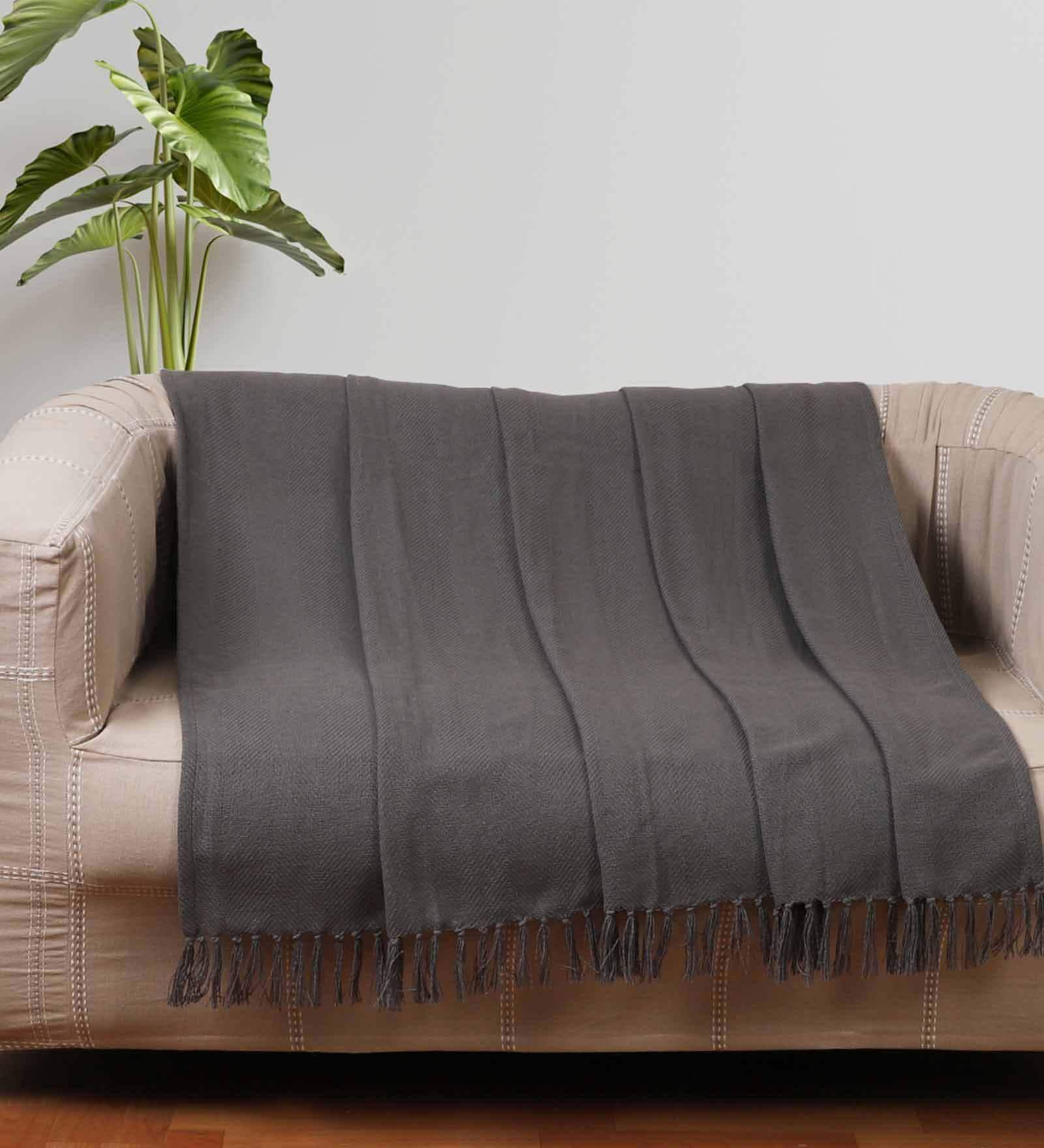 Grey Solid Cotton 60x50 Inch Sofa Throw