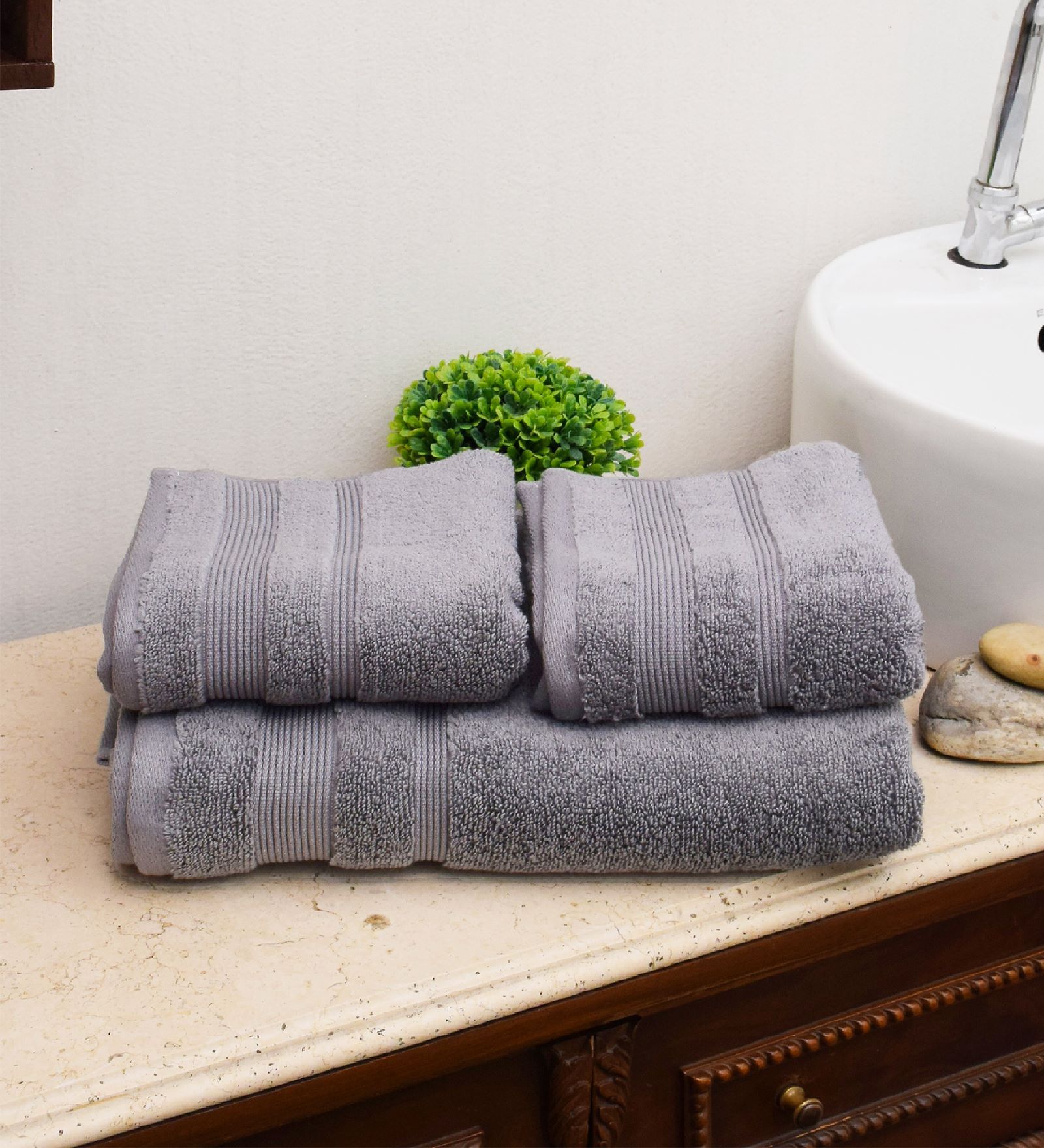 Grey Cotton 550 GSM 3 Piece Towel Sets