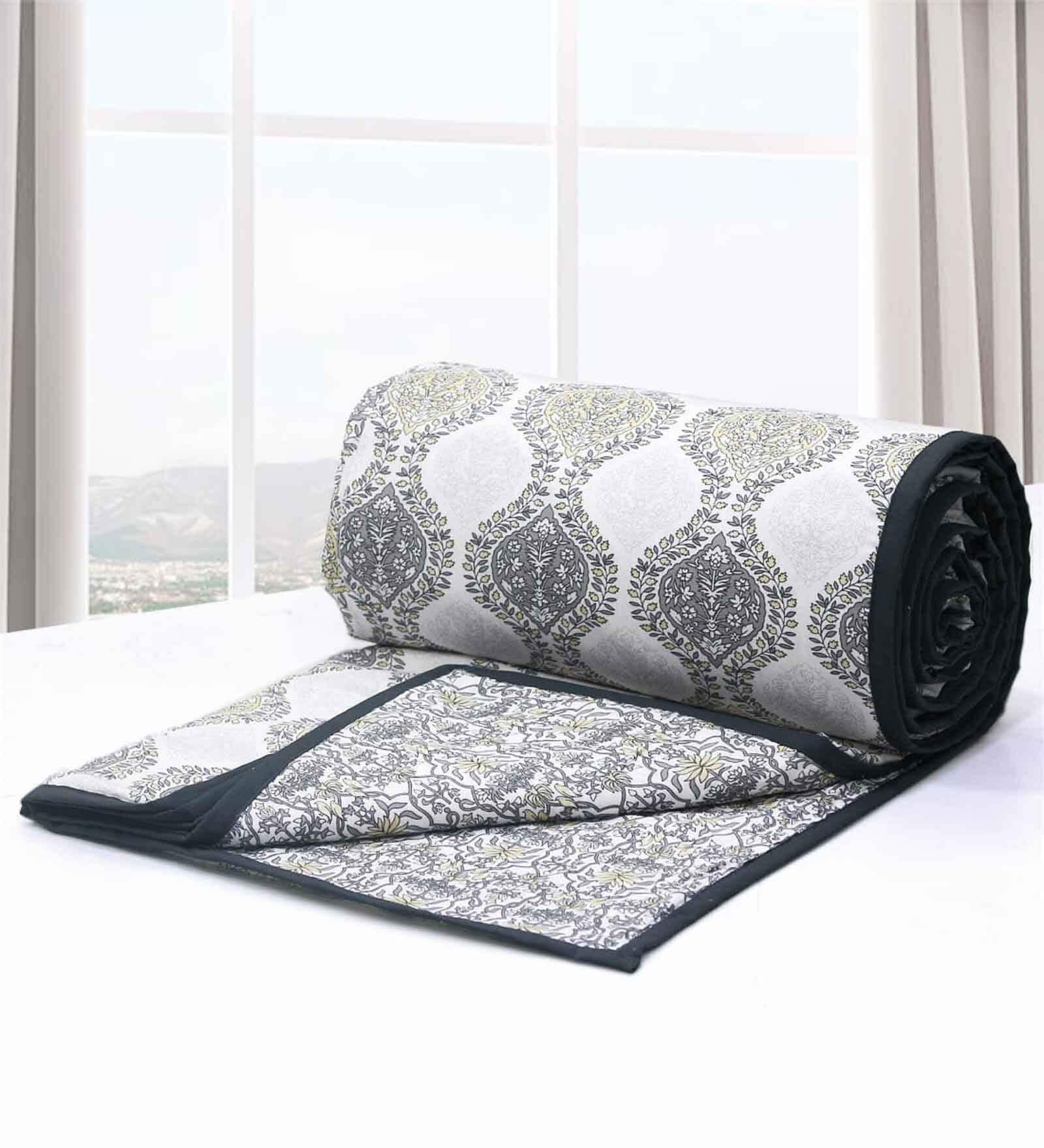 Grey Cotton Abstract 144 TC Single Dohar