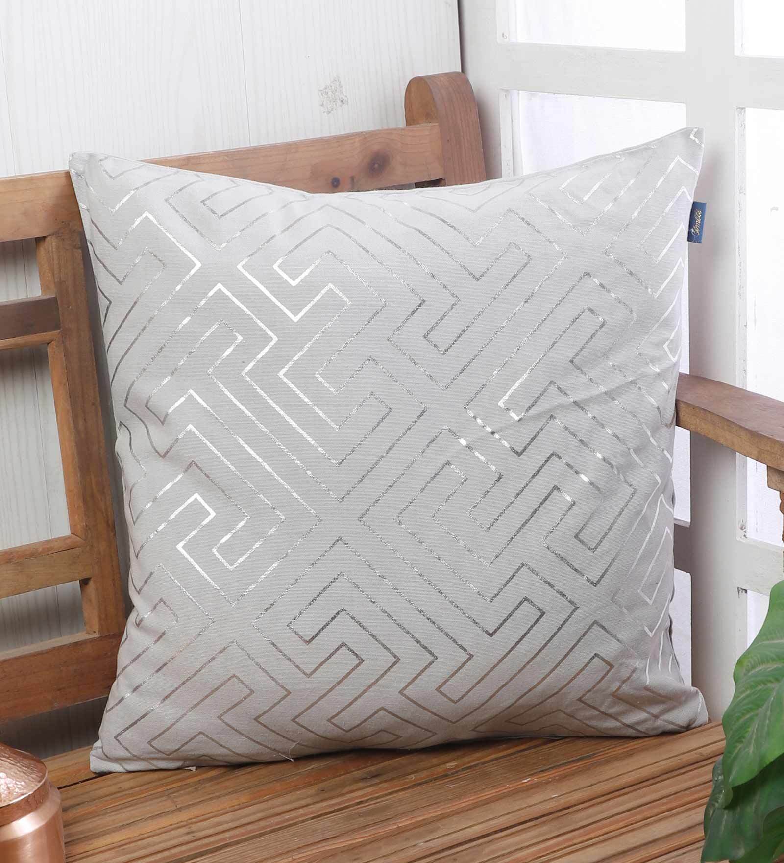 Grey Abstract Cotton 16 x 16 Inches Cushion Cover