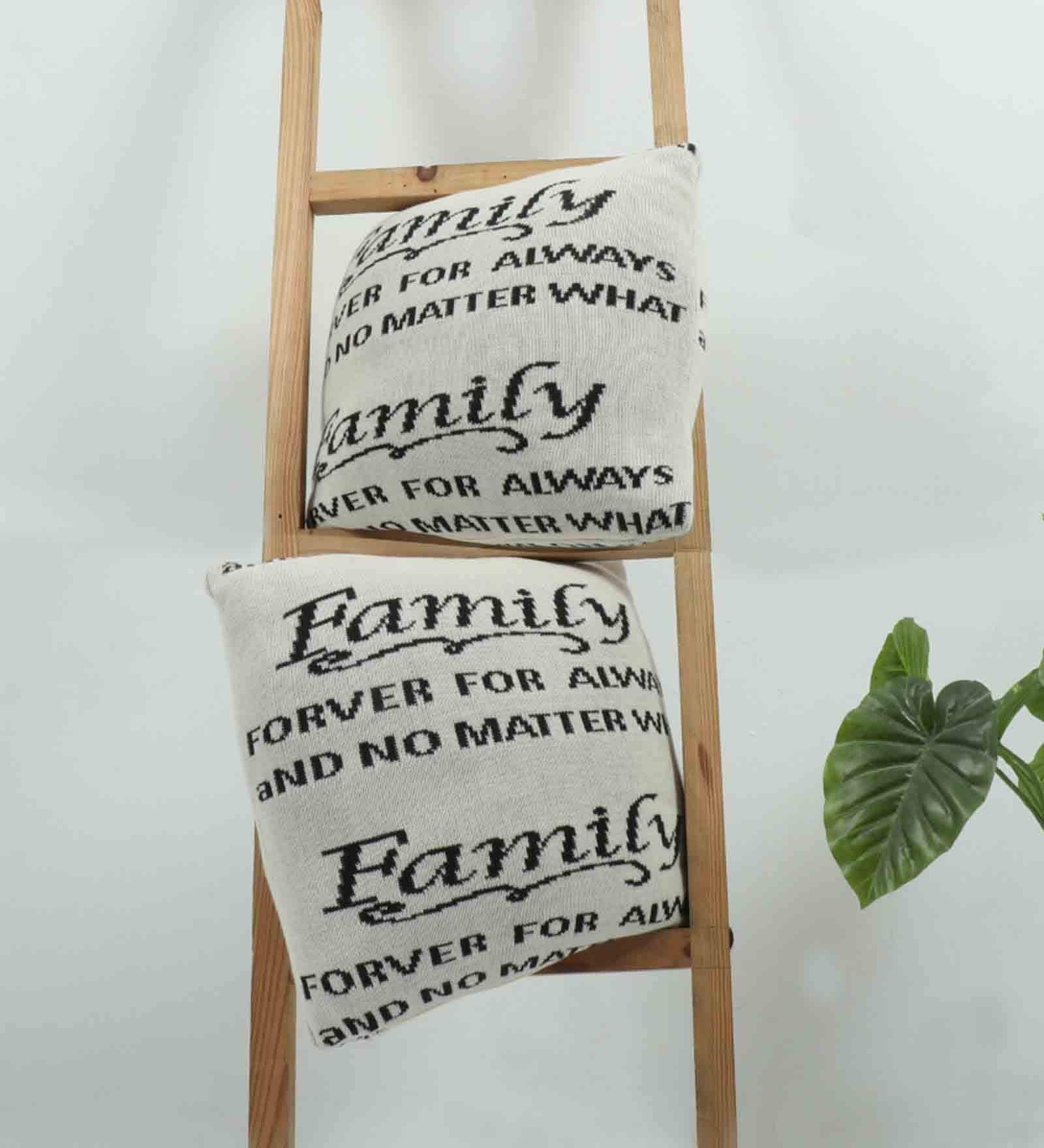 Grey Quoted Cotton 16 x 16 Inches Cushion Covers (Set of 2)