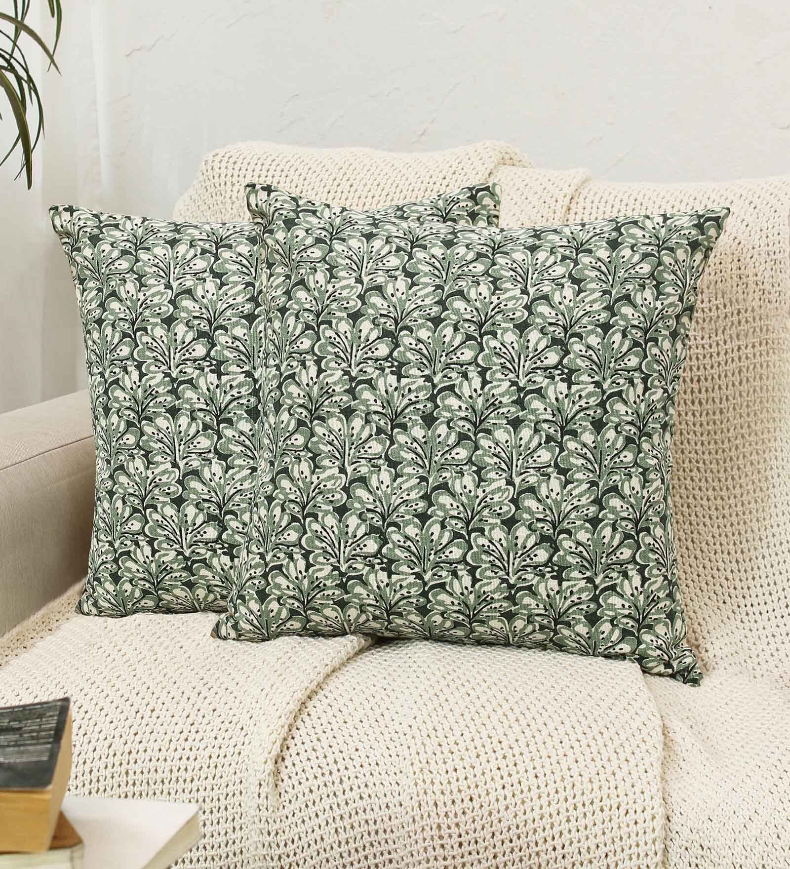 Grey Cotton Abstract 16x16 inches Cushion Covers (Pack of 2)