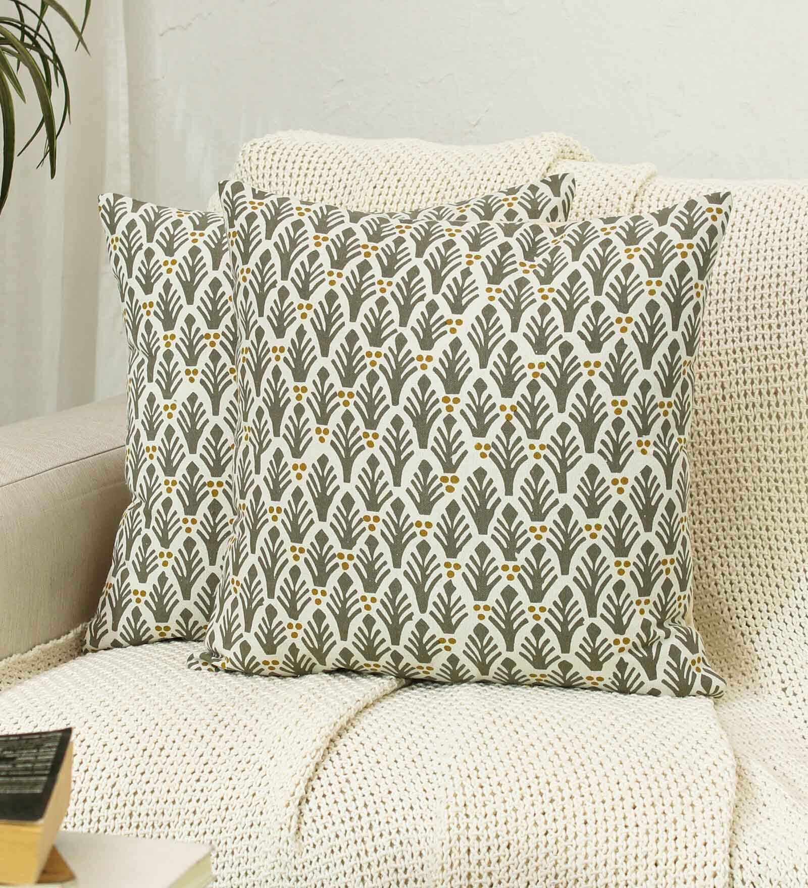 Grey Cotton Abstract 18x18 inches Cushion Covers (Pack of 2)