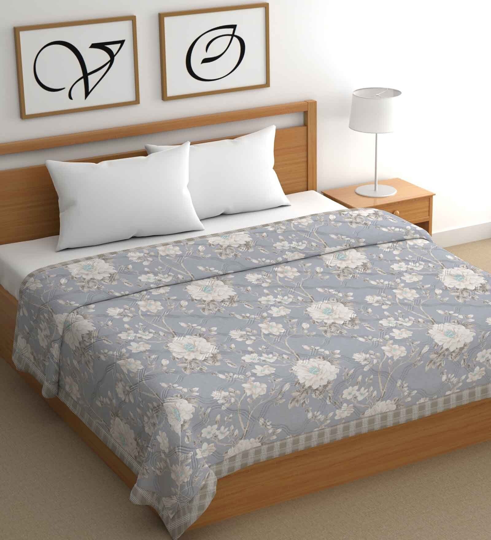 Grey Cotton Floral 500 GSM Double Bed Comforter