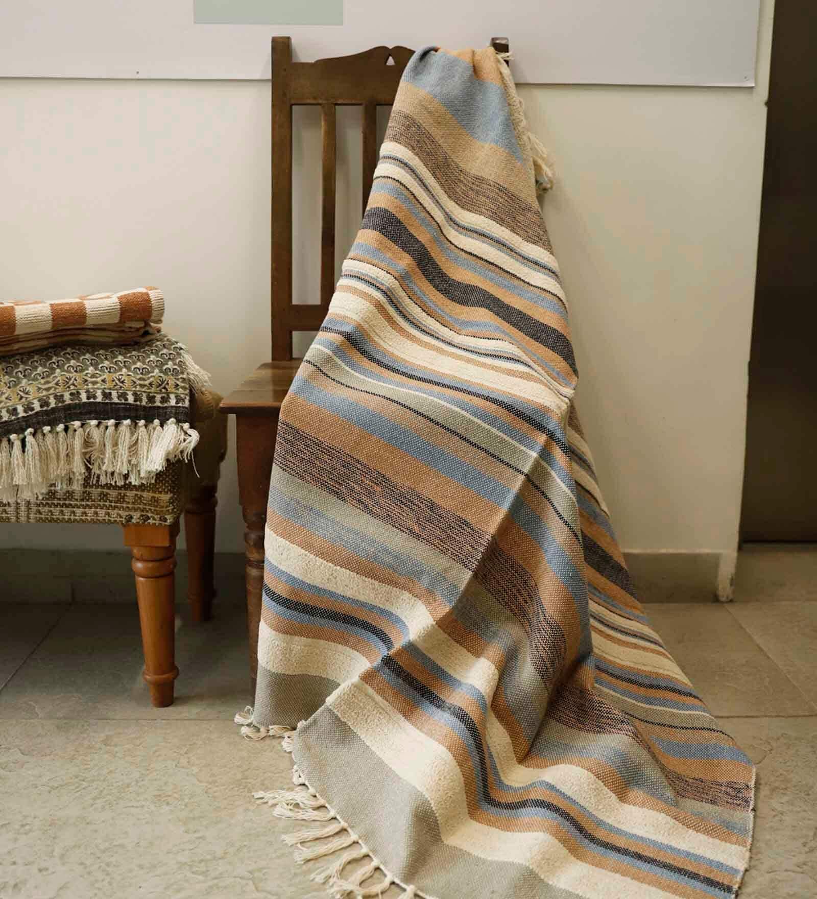 Multicolor Cotton Stripes 54X48 Inches Throw