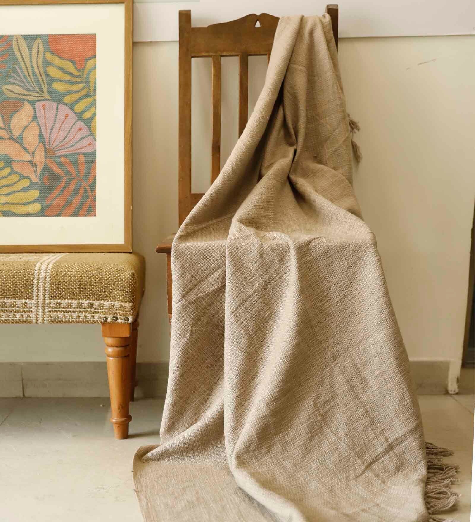 Brown Cotton Solid 60X48 Inches Reversible Throw