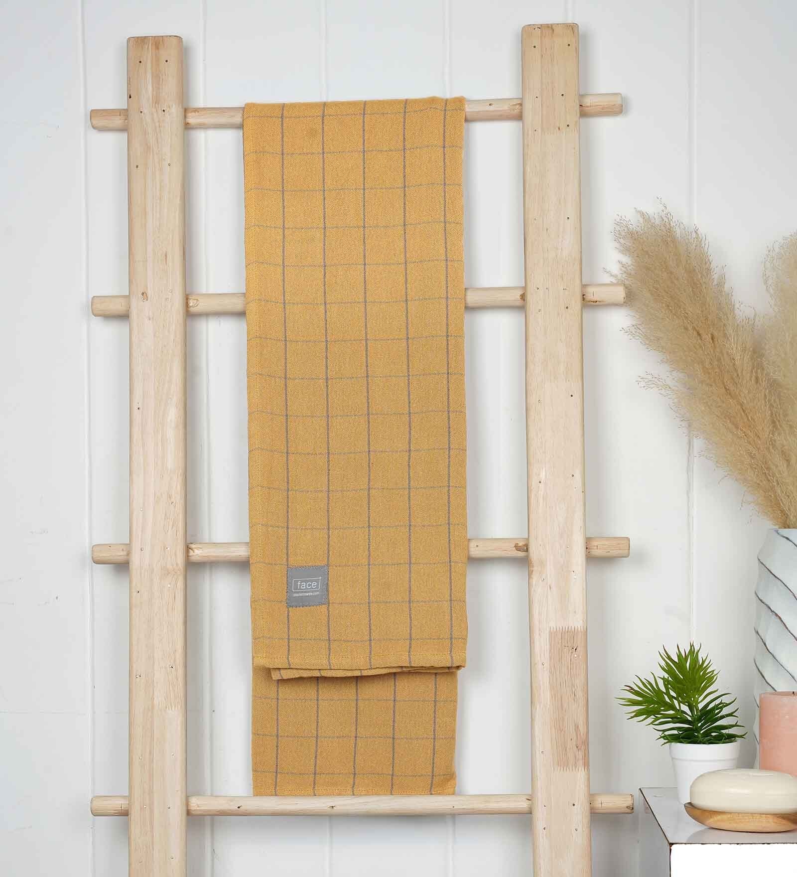 Ochre Banana Double Cloth Checkered 300 GSM Bath Towel