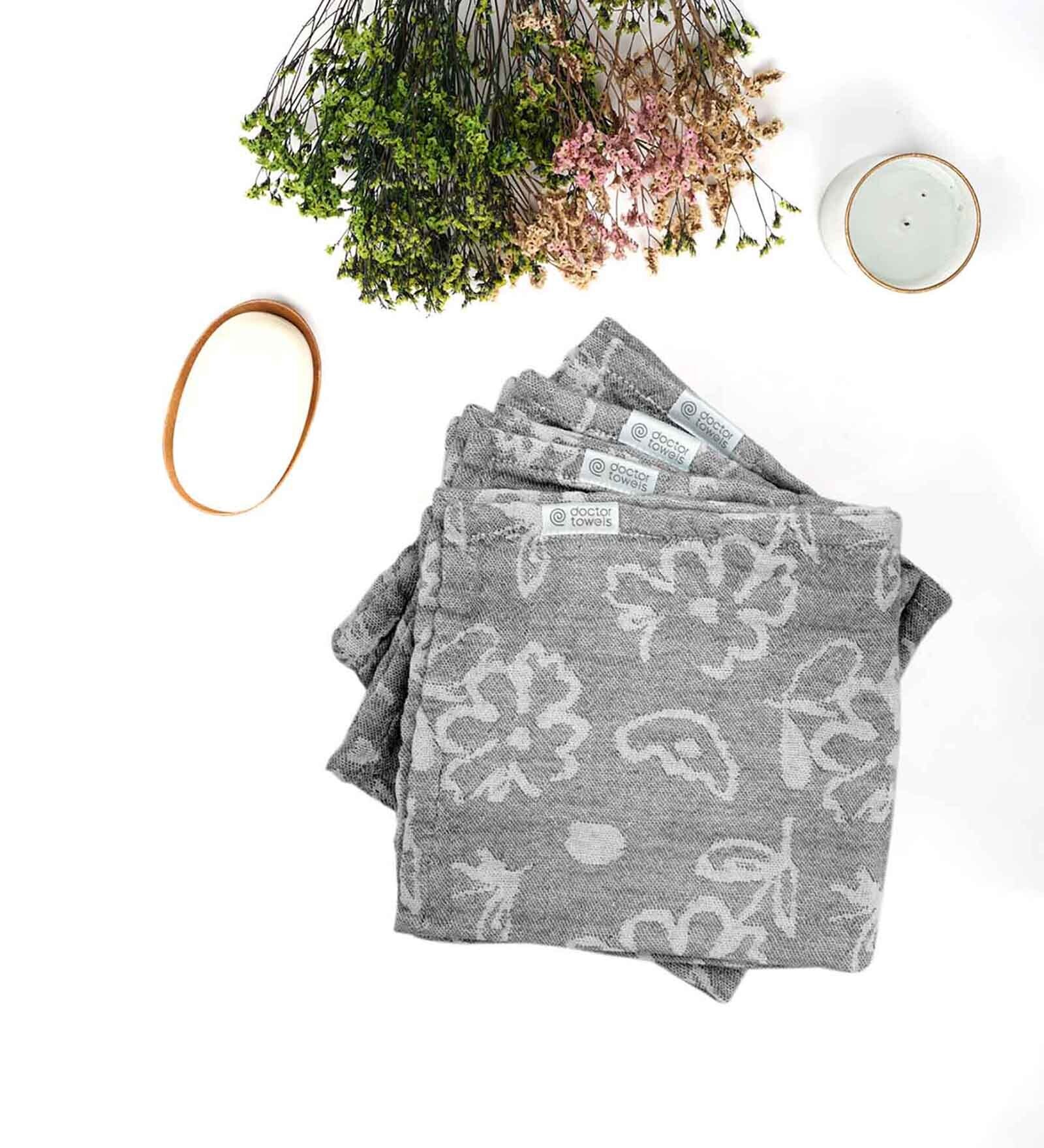 Charcoal Banana Jacquard Floral 250 GSM 4 Pcs Face Towel