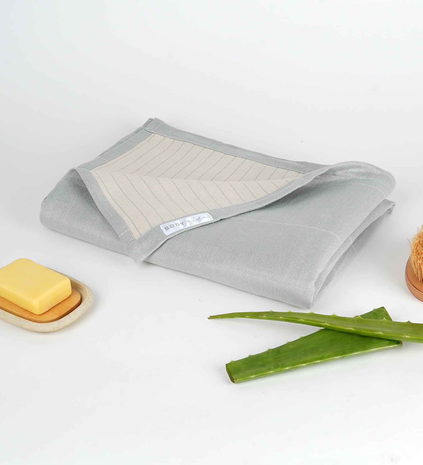 Grey Aloevera Double Cloth Striped 300 GSM Bath Towel