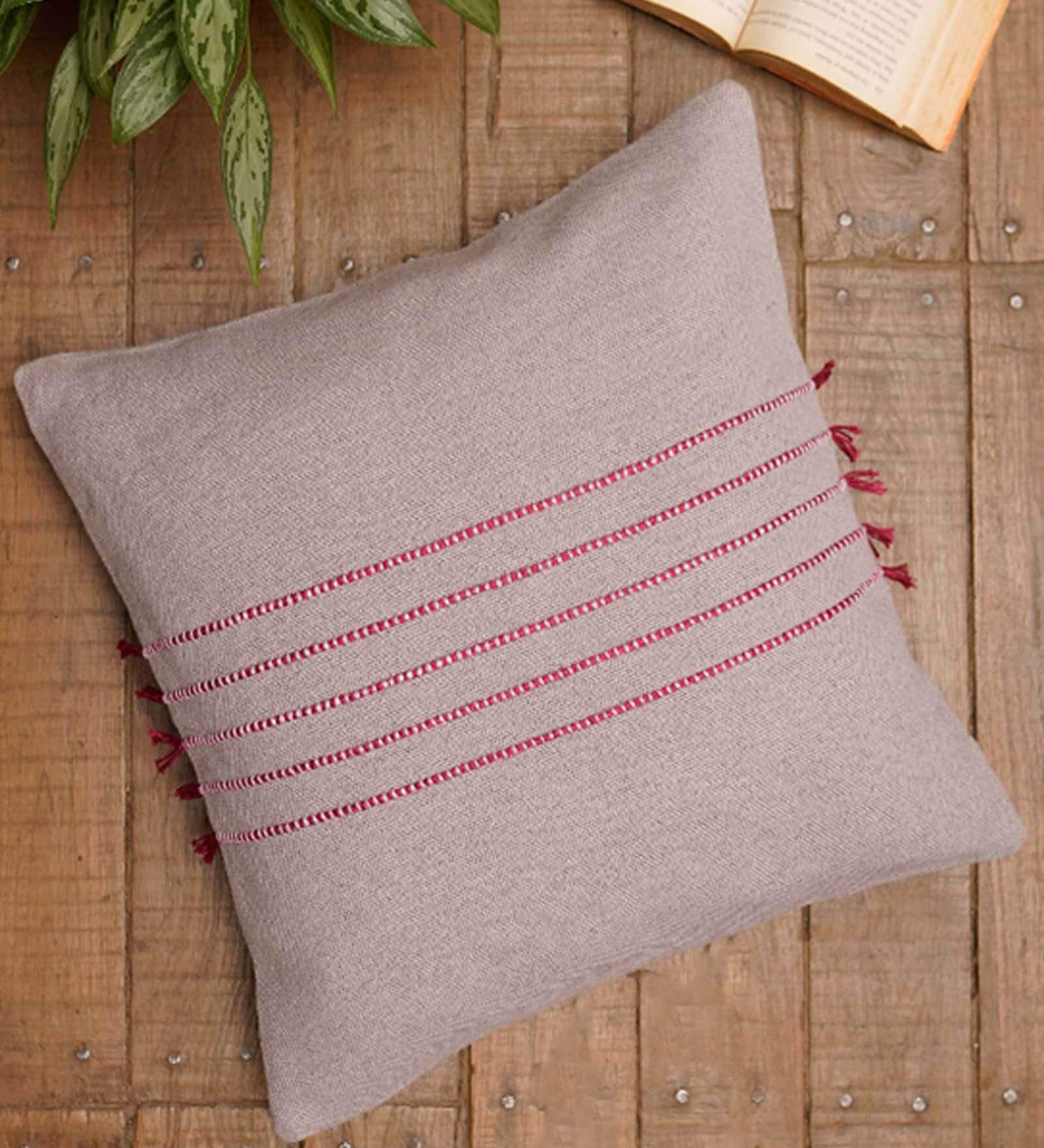 Grey Textured Cotton Blend 16 x 16 Inches Cushion Cover