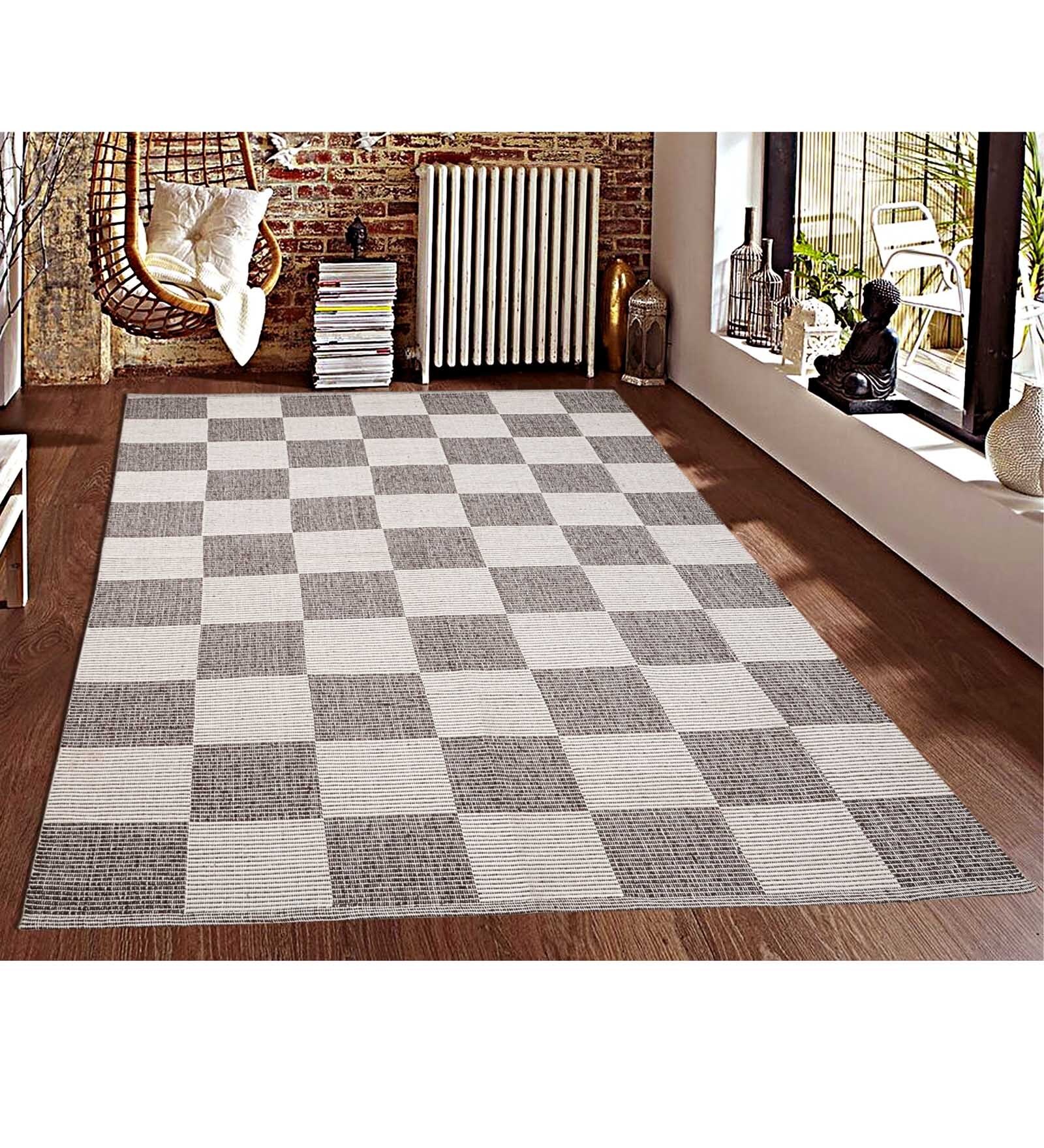 Grey Cotton Machine Made 5 X 7 Feet Dhurrie