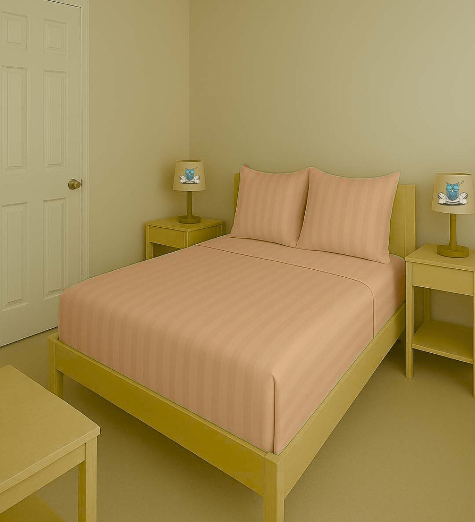 Pink Cotton 300TC 2CM Striped Super King Bedsheet with 2 Pillow Covers