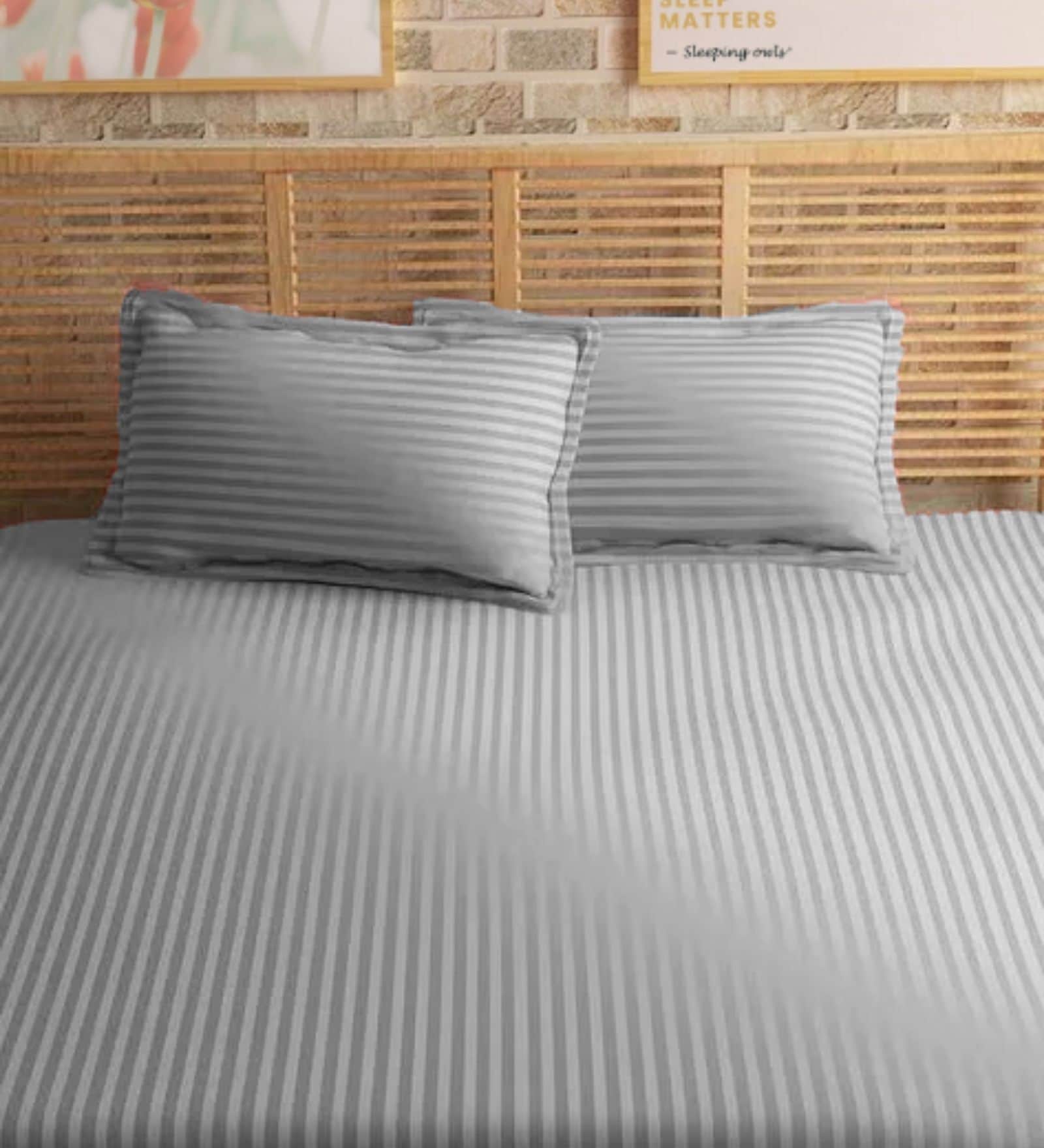 Grey Cotton 210TC Striped Set of 2 Pillow Covers