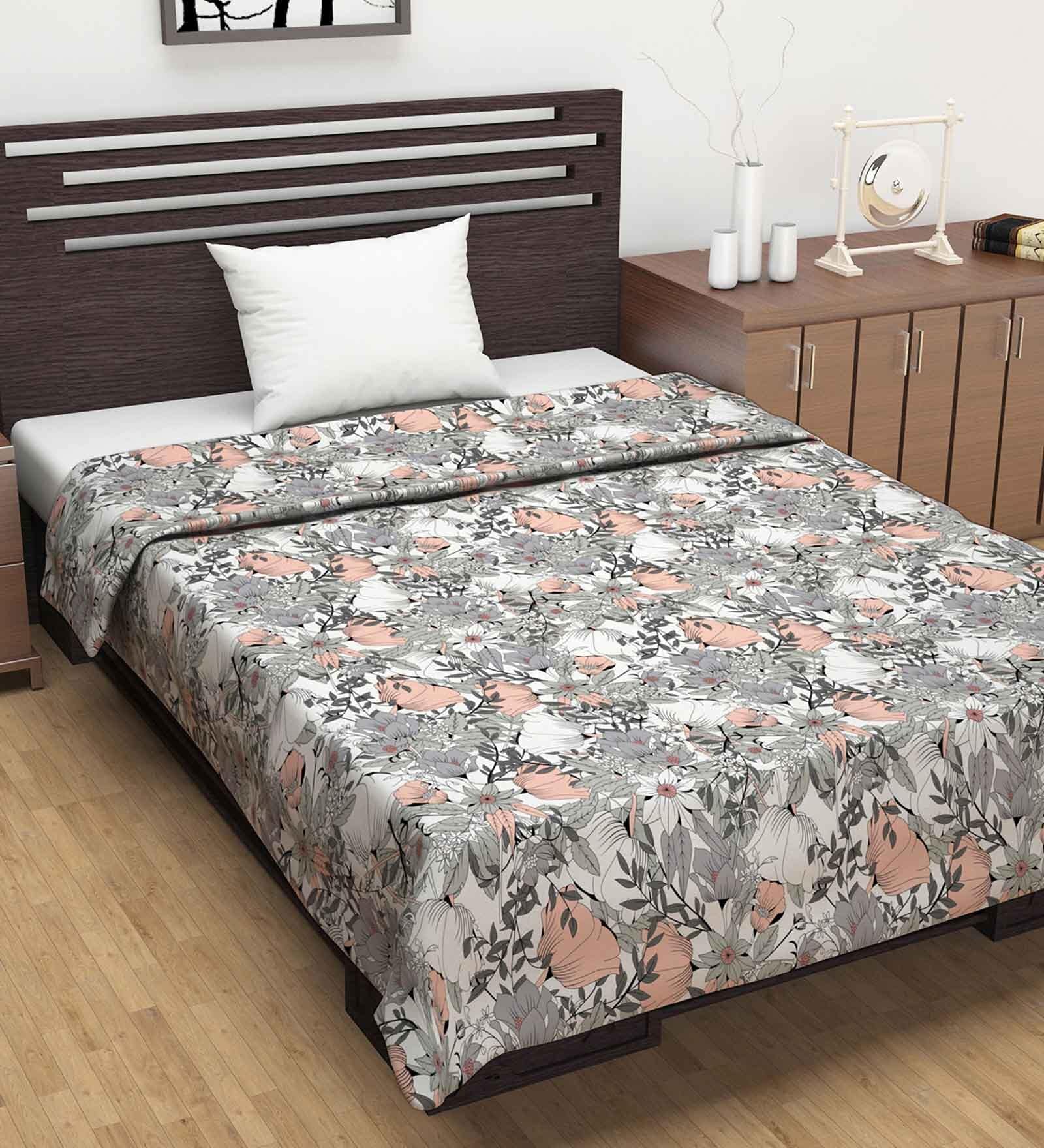 Grey Cotton Floral 120 GSM Single Dohar
