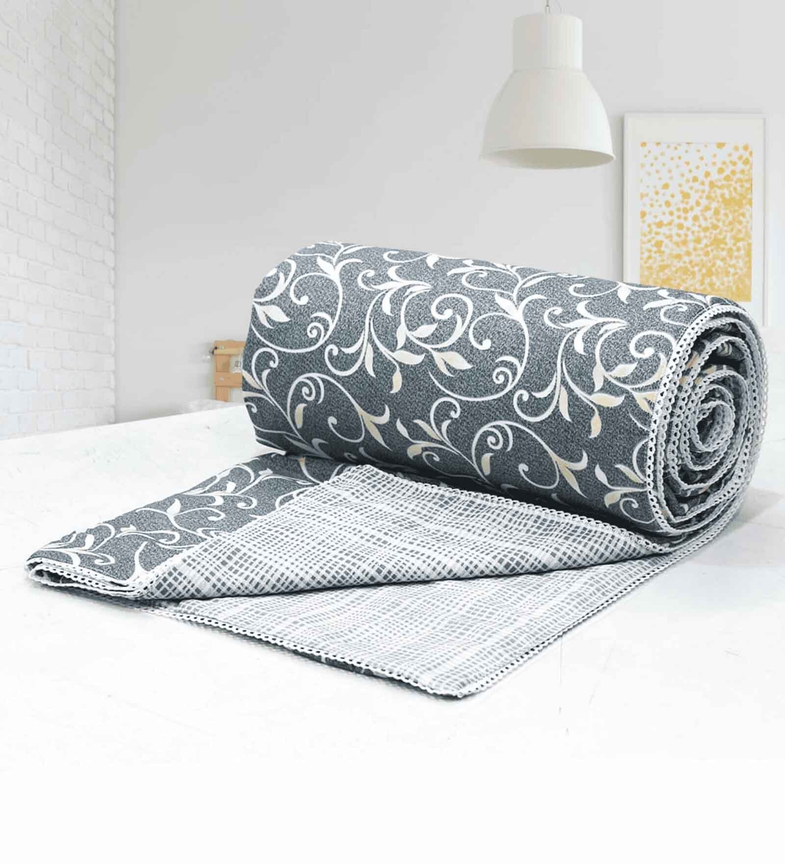 Grey Cotton Floral 144 TC  Double Bed Dohar