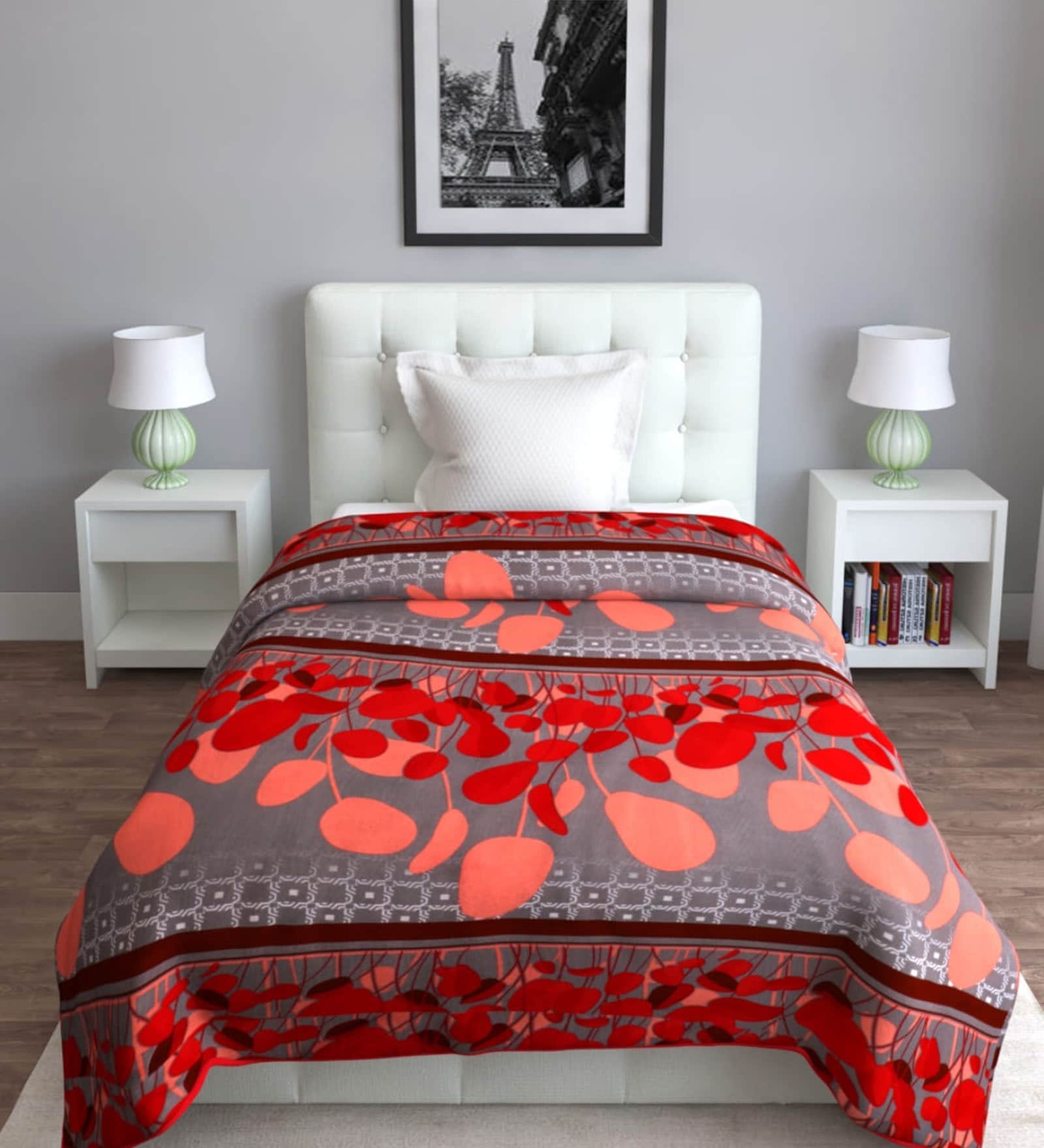Grey Cotton Floral 150 GSM Single Bed AC Room Blanket Dohar