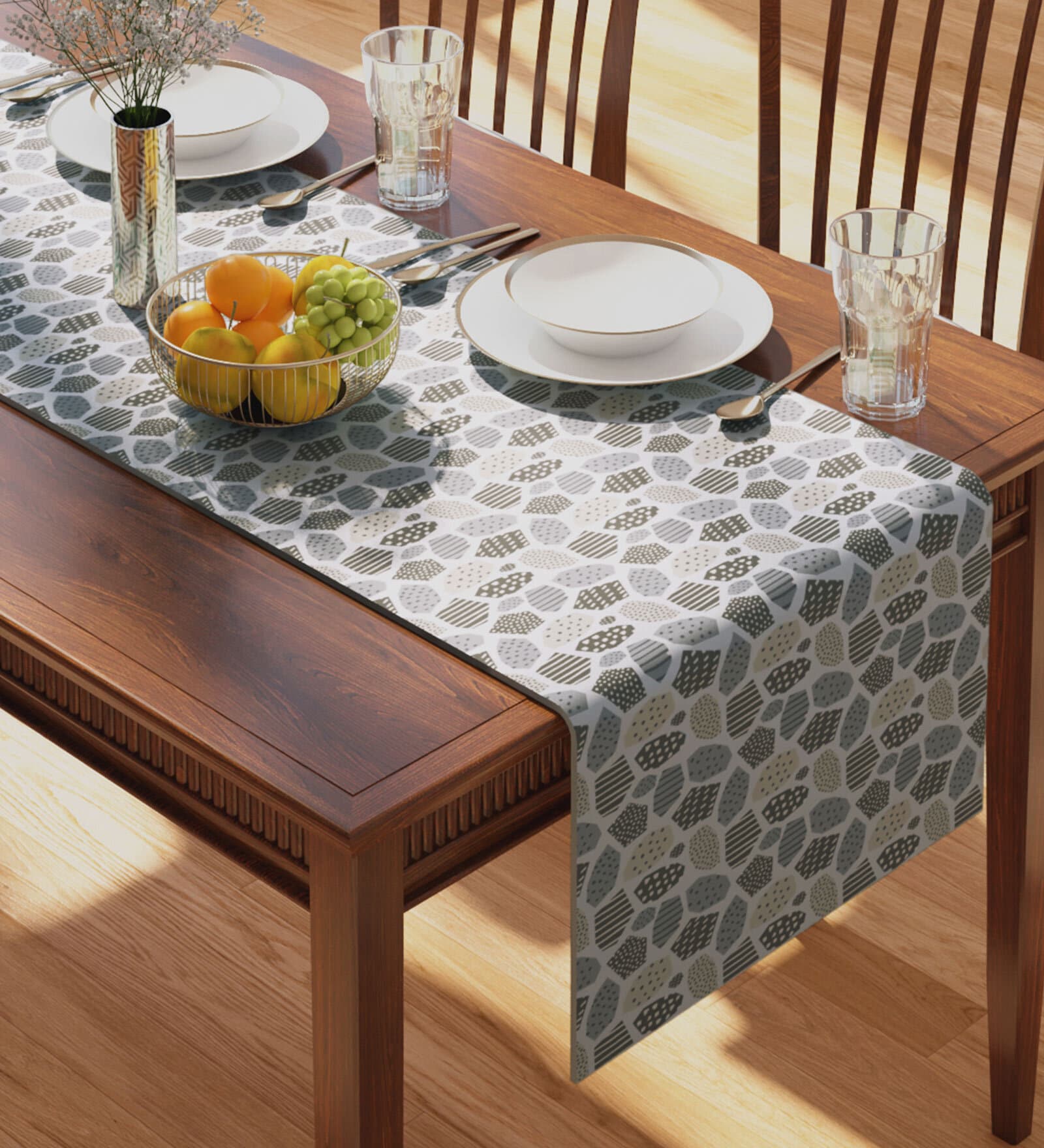 Mosaic (70x13) Grey Cotton Table Runner