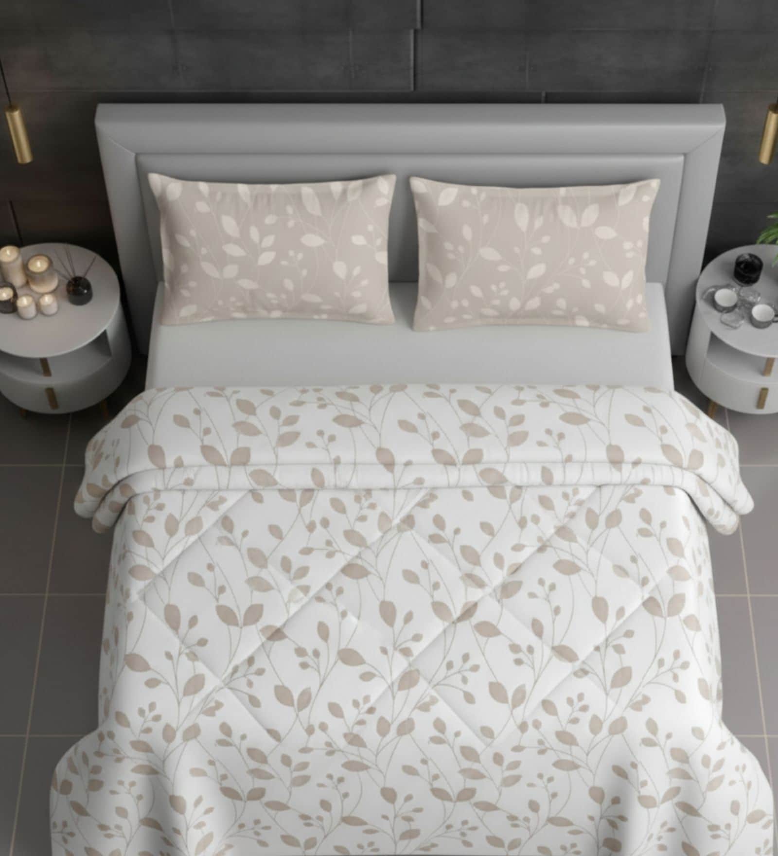 Grey Cotton Heavy Winter 210TC Printed Double 400GSM Comforter