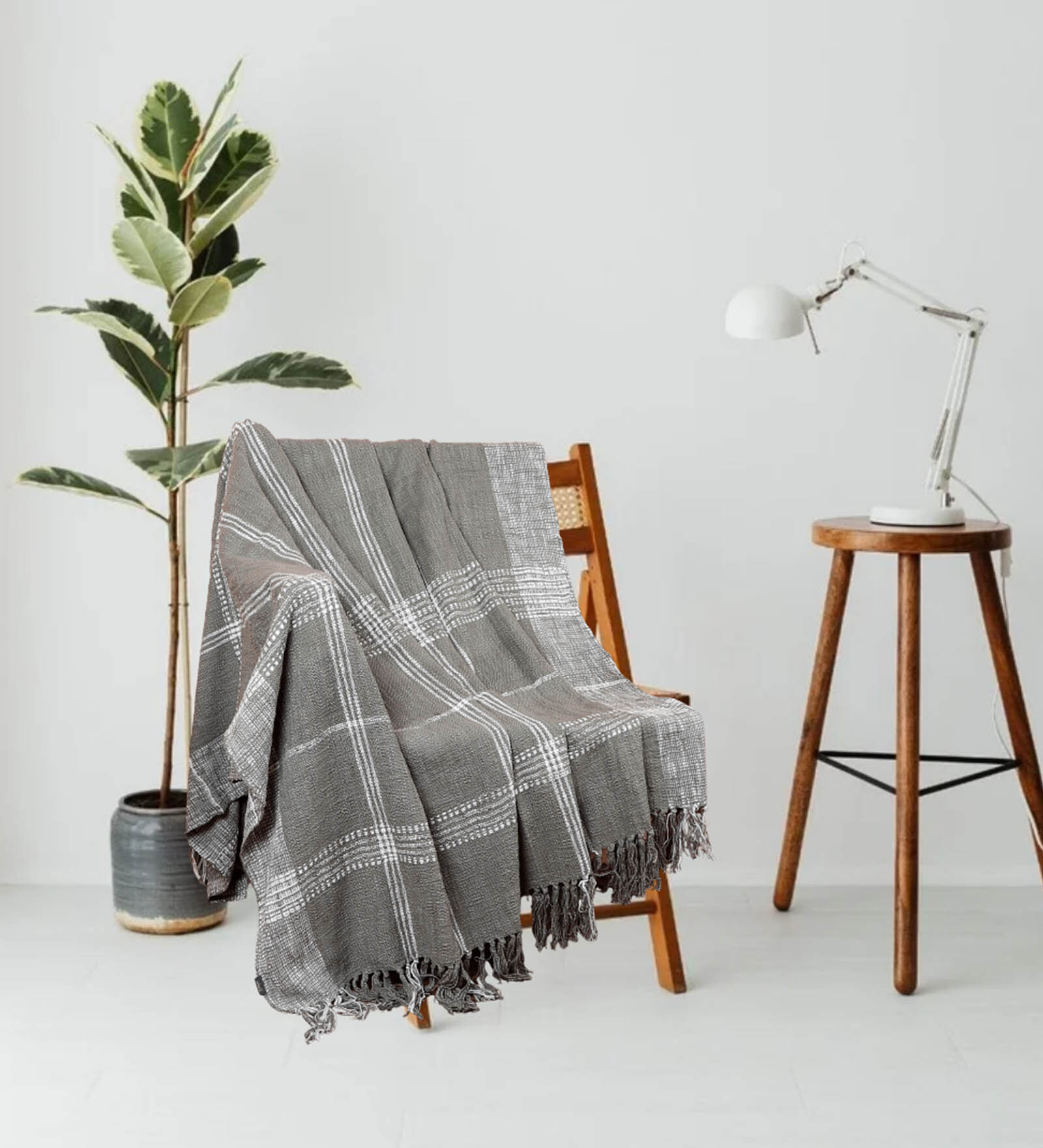 Grey Cotton Pattern 56 x 66 Inch Throw