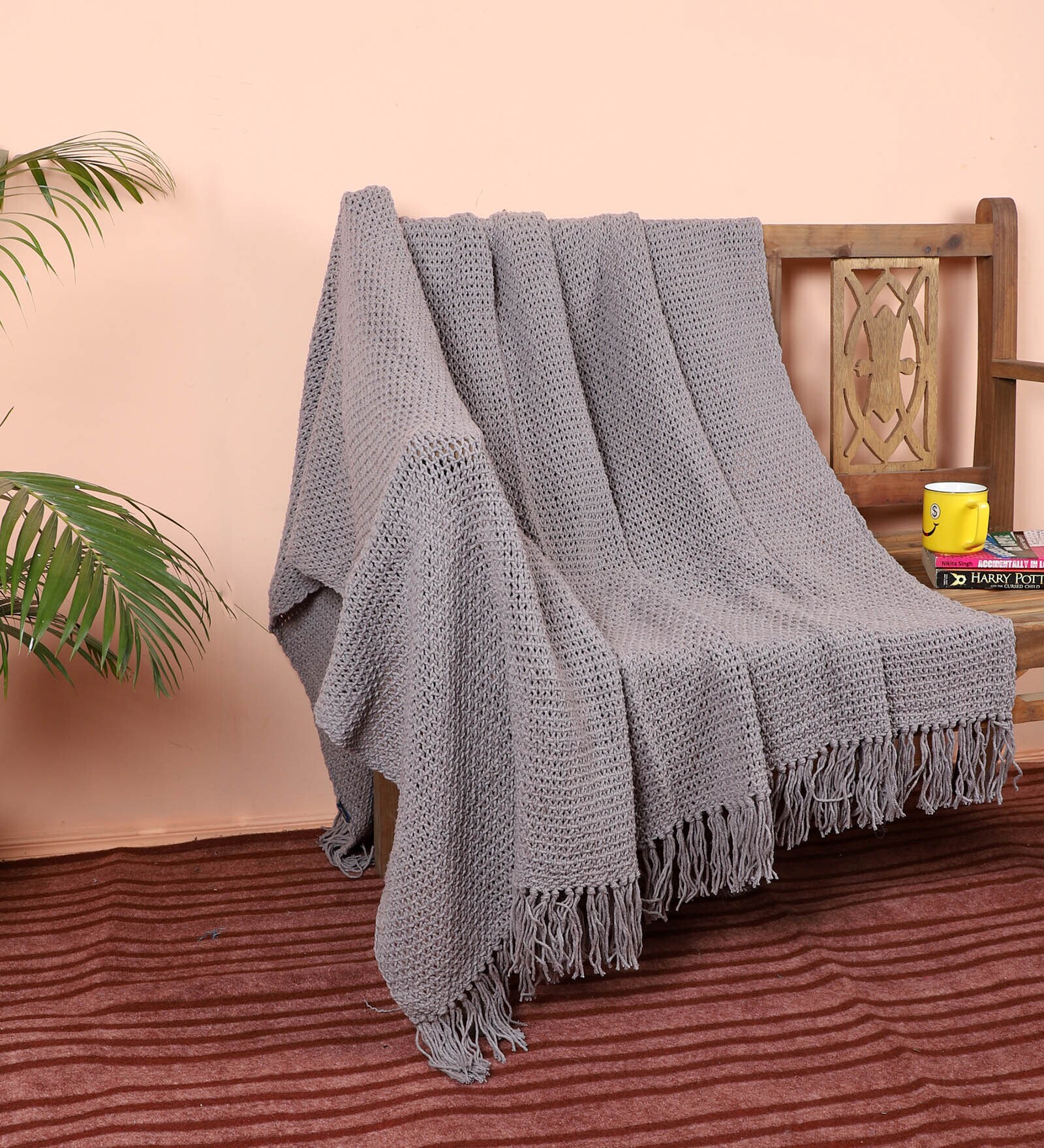 Grey Solid Cotton 56x66 Inches Sofa Throw