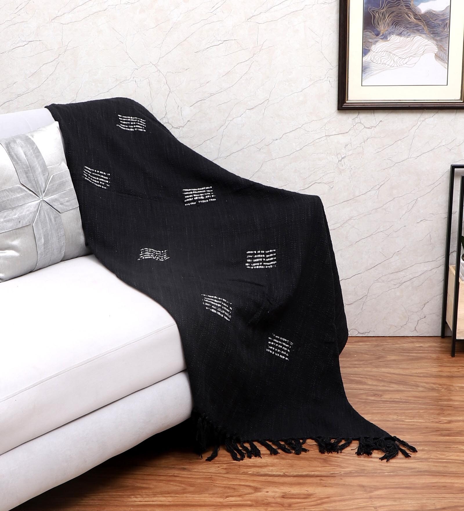 Black Cotton Luxury Slub 50 x 60 Inch Throw