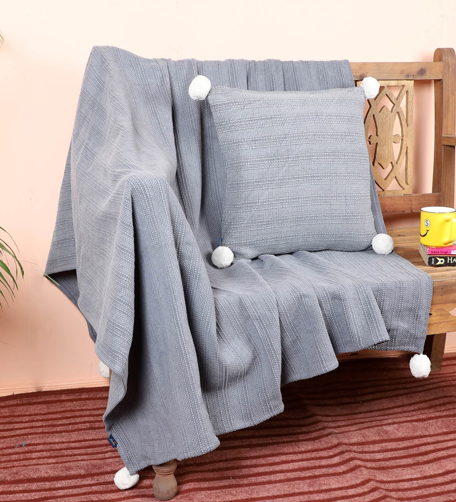 Grey Cotton Pattern 61 x 66 Inch Throw