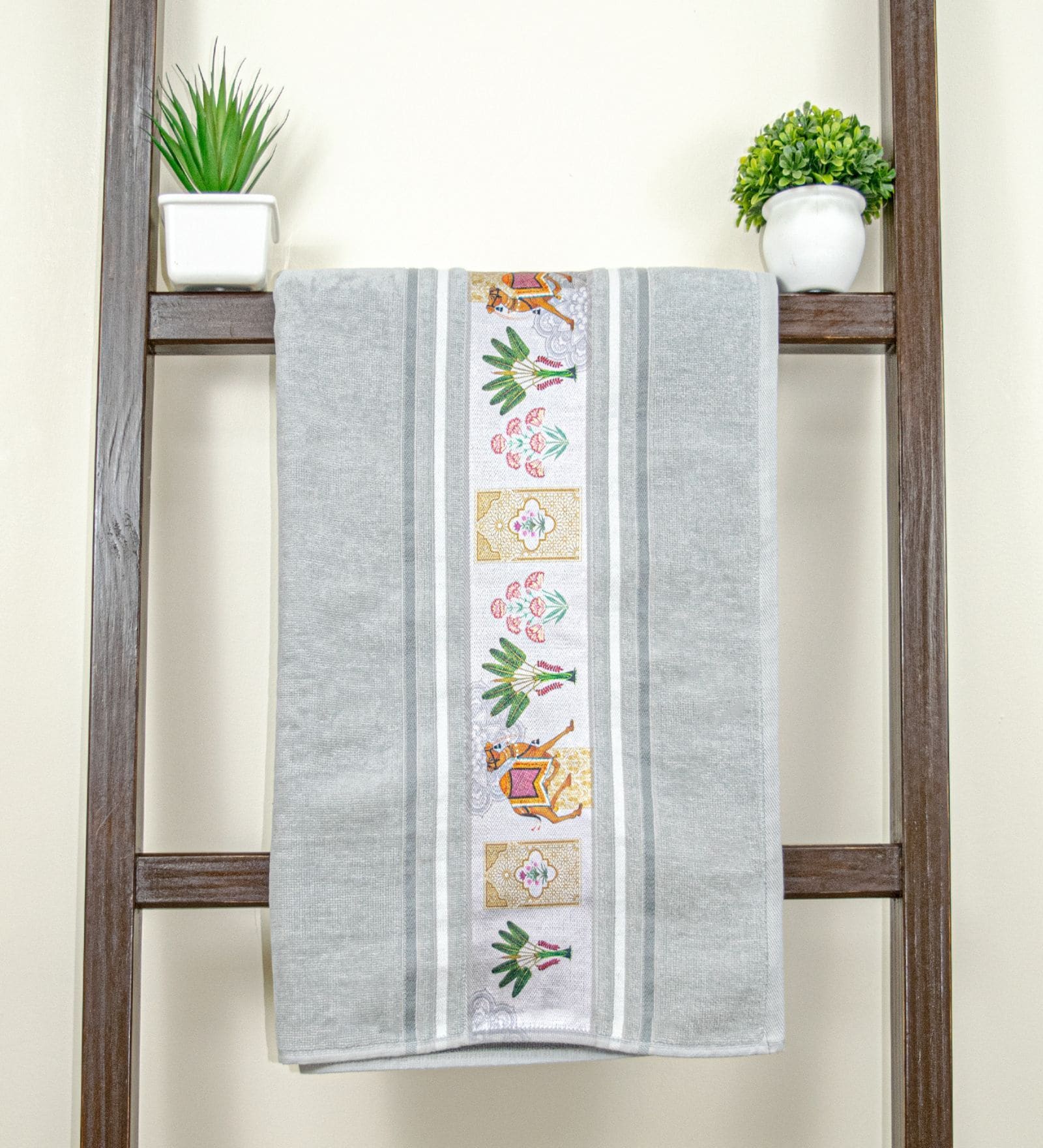Grey Cotton Printed  460 GSM Bath Towel (1Pc)