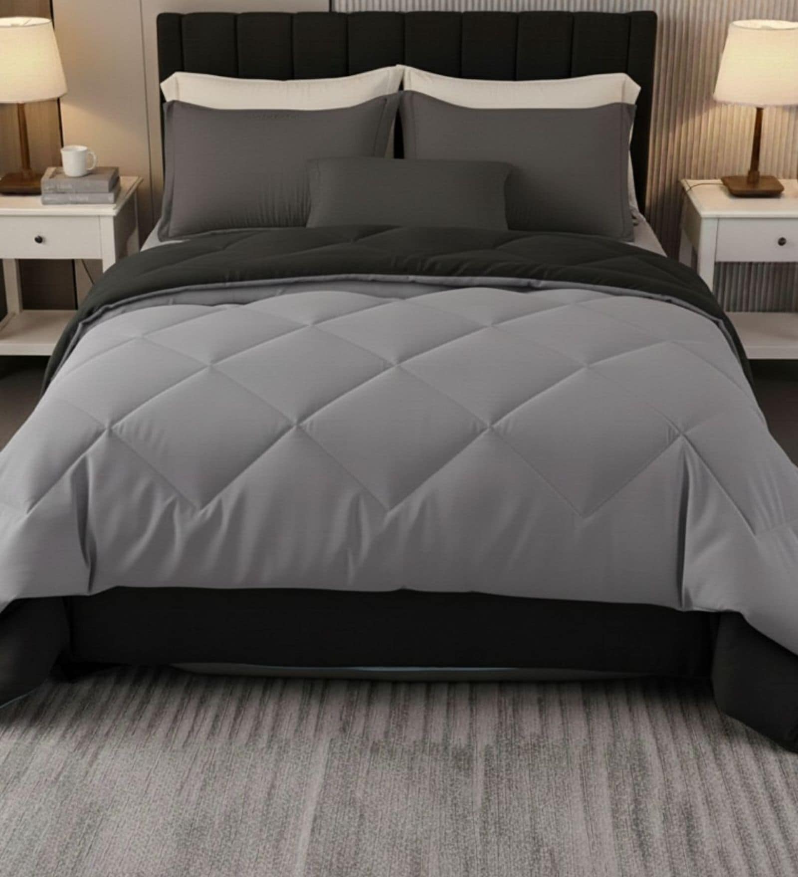 Grey Cotton 210TC Solid Plain Heavy Winter Double 400GSM Reversible Comforter