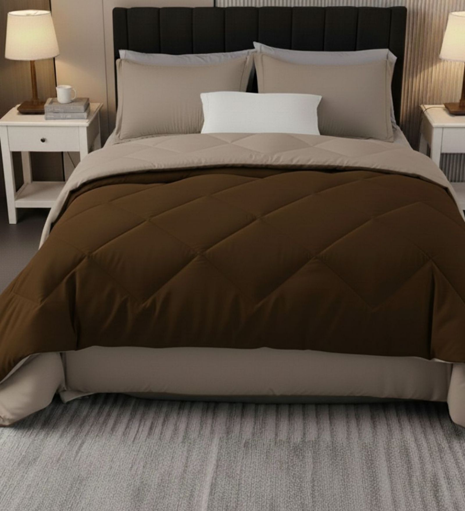 Brown Cotton 210TC Solid Plain Heavy Winter Double 400GSM Reversible Comforter