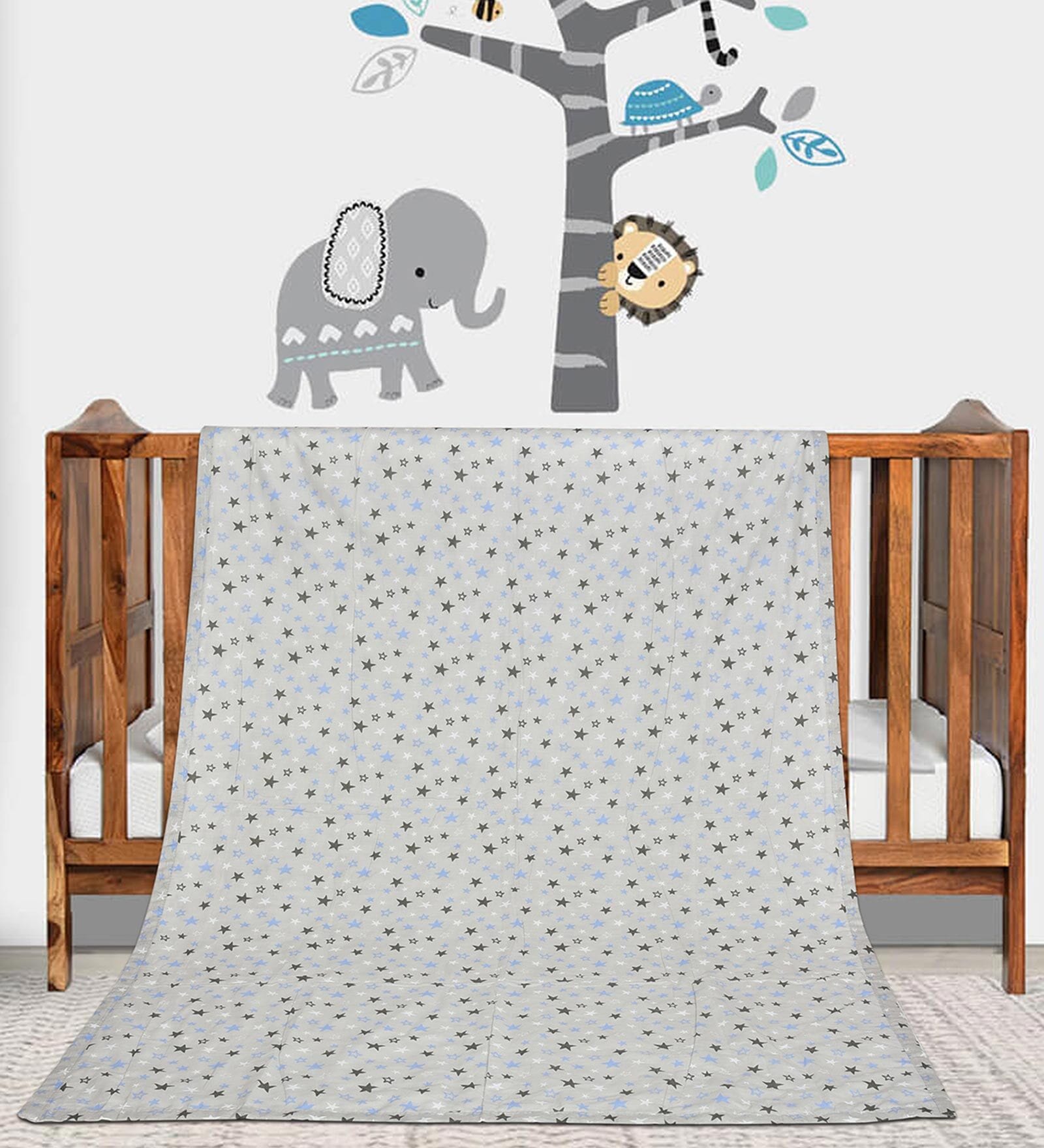 Grey Cotton Reversible Anti Fungal Pack of 1 Crib Size Kids Dohar