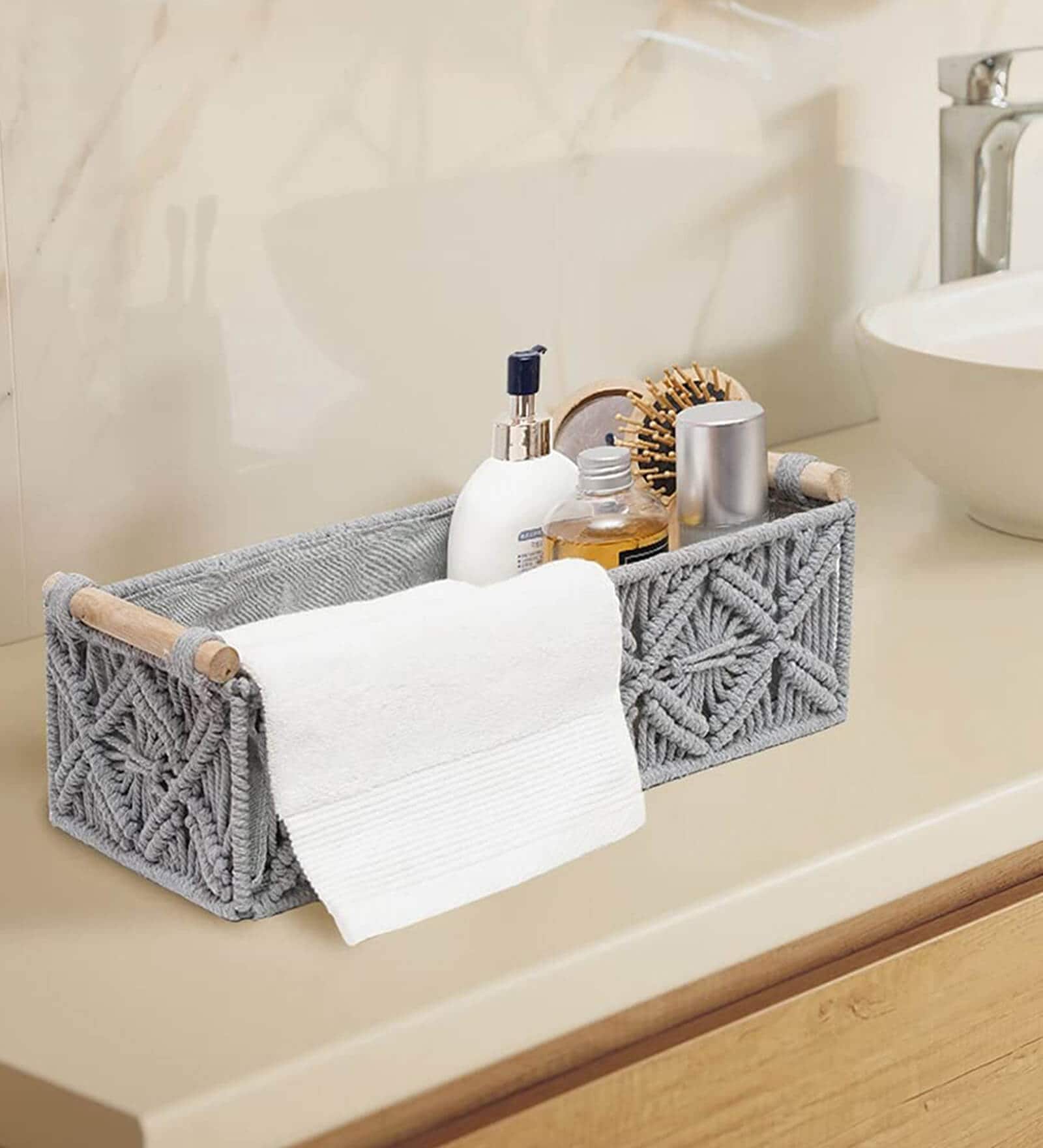 Set of 2 Grey Cotton Rope & Iron Frame Organisers