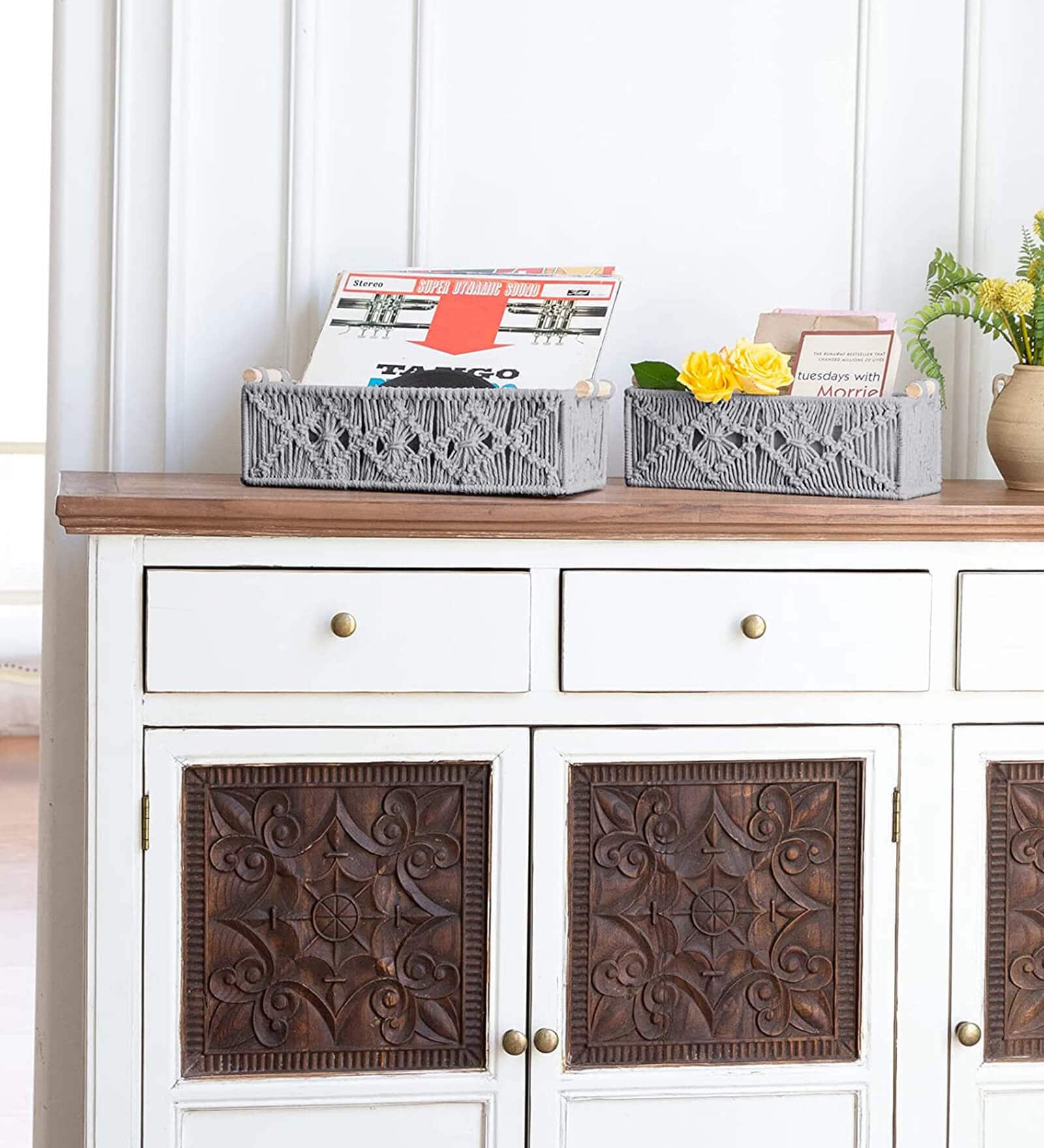 Set of 2 Grey Cotton Rope & Iron Frame Organisers