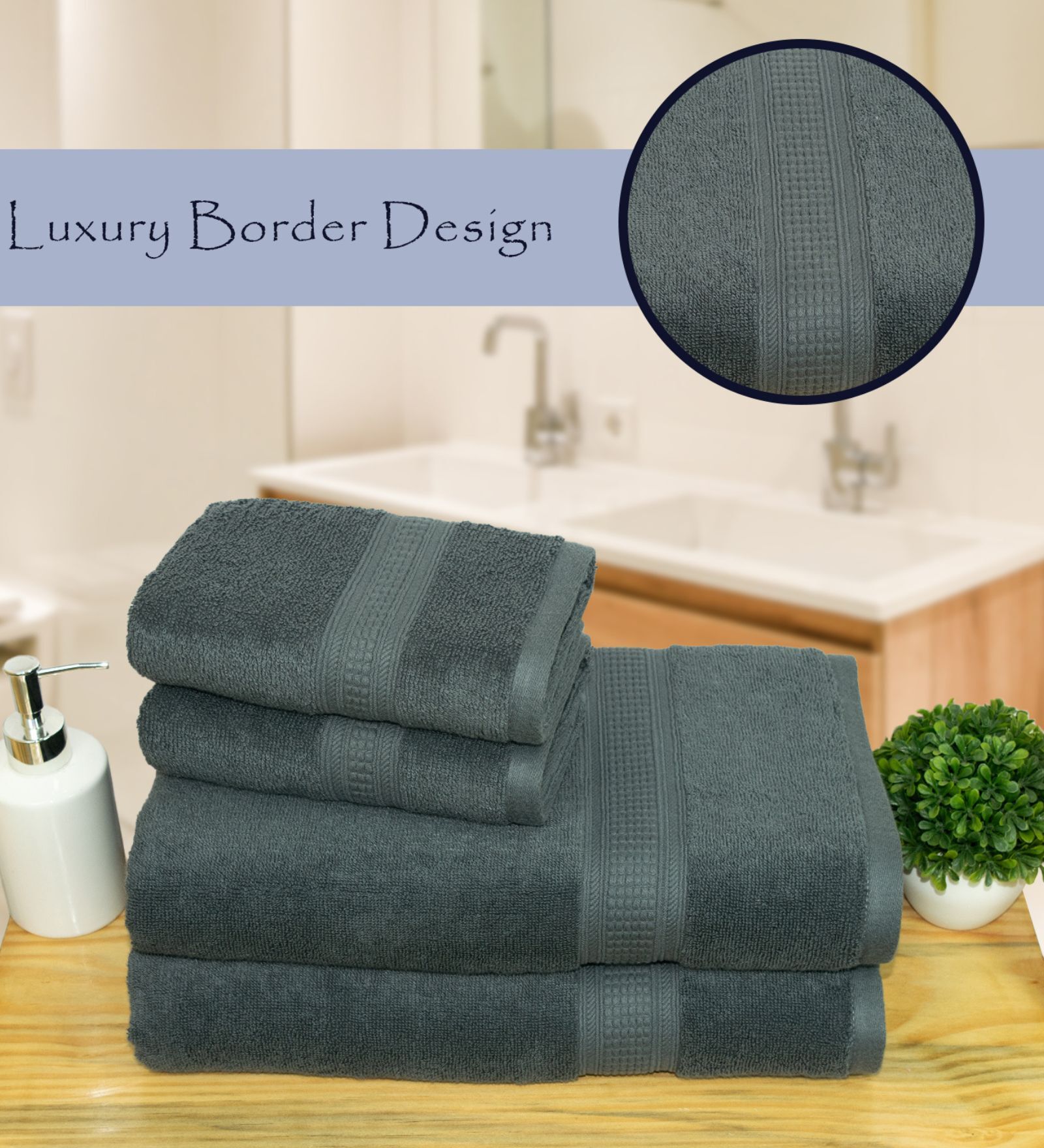 Grey Cotton Solid  500 GSM Bath & Hand Towels Pack of 4 (2 Bath 2 Hand)