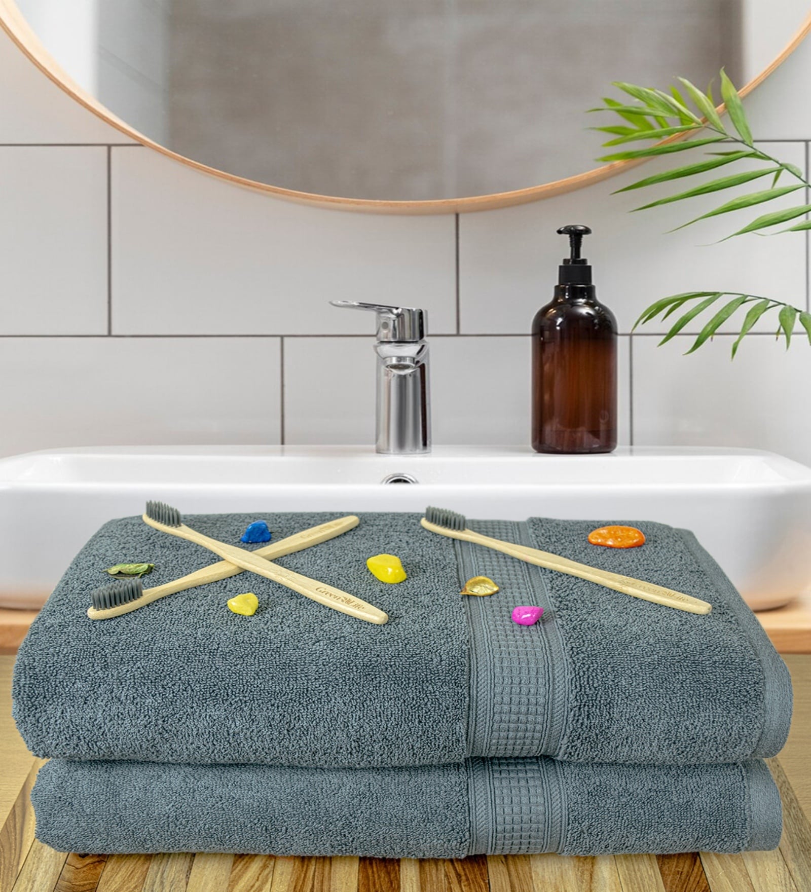 Grey Cotton Solid  500 GSM Bath Towels Pack of 2