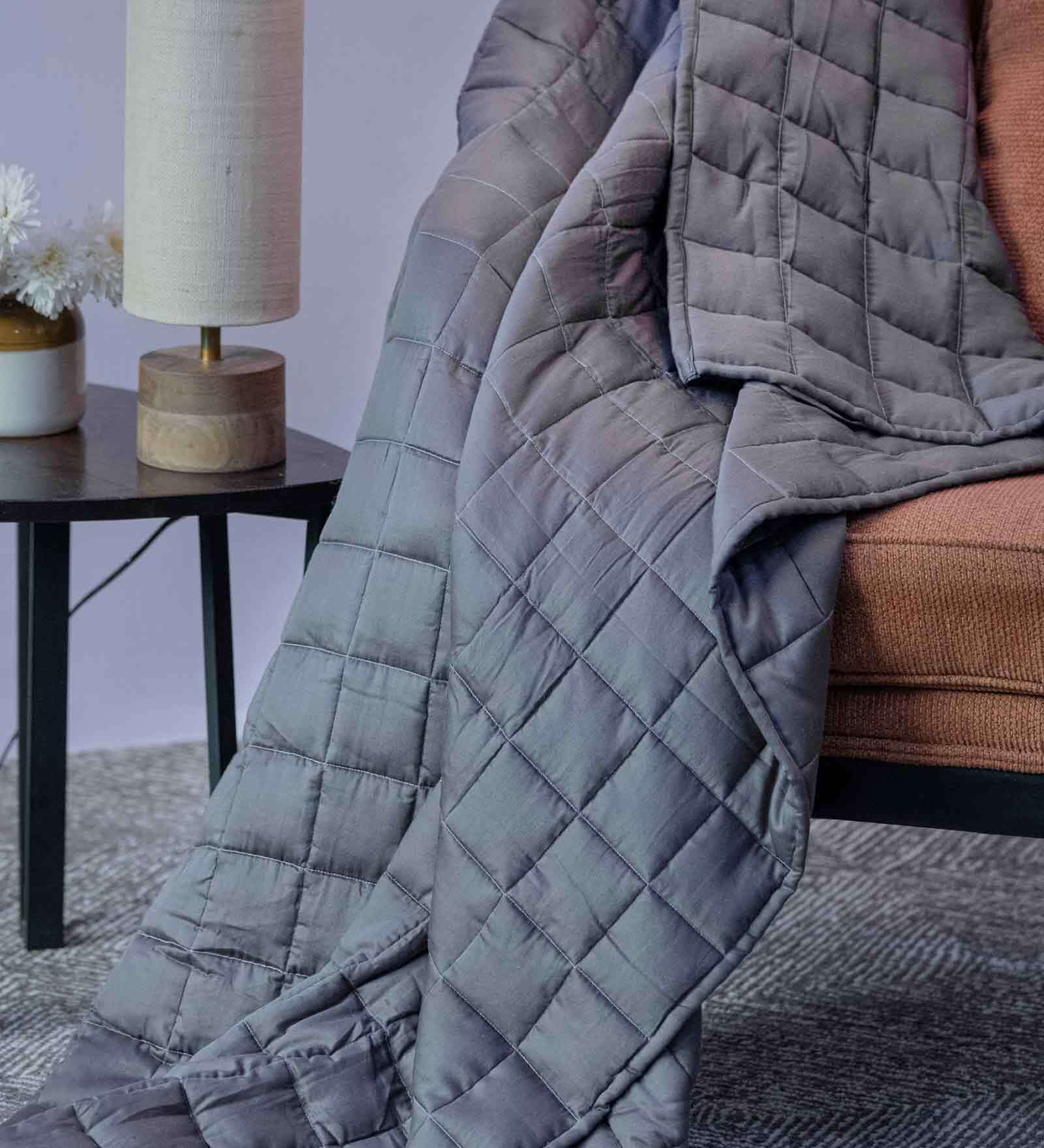 Grey Cotton Solid 135 GSM Weighted Single Bed Blanket