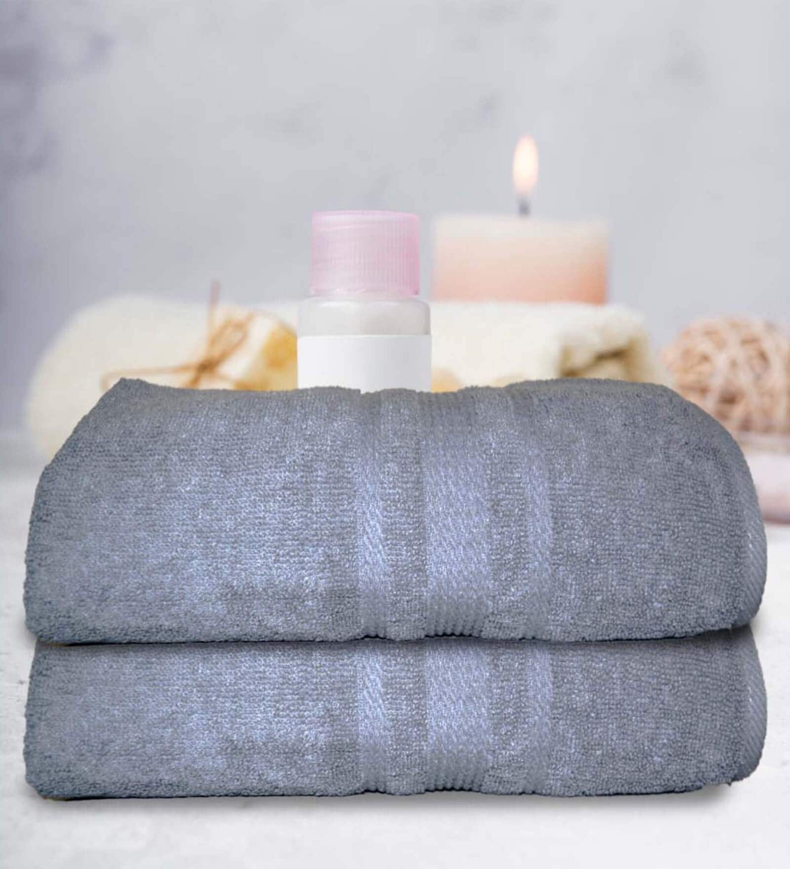 Grey Cotton Solid 500 GSM Bath Towels (Set of 2)
