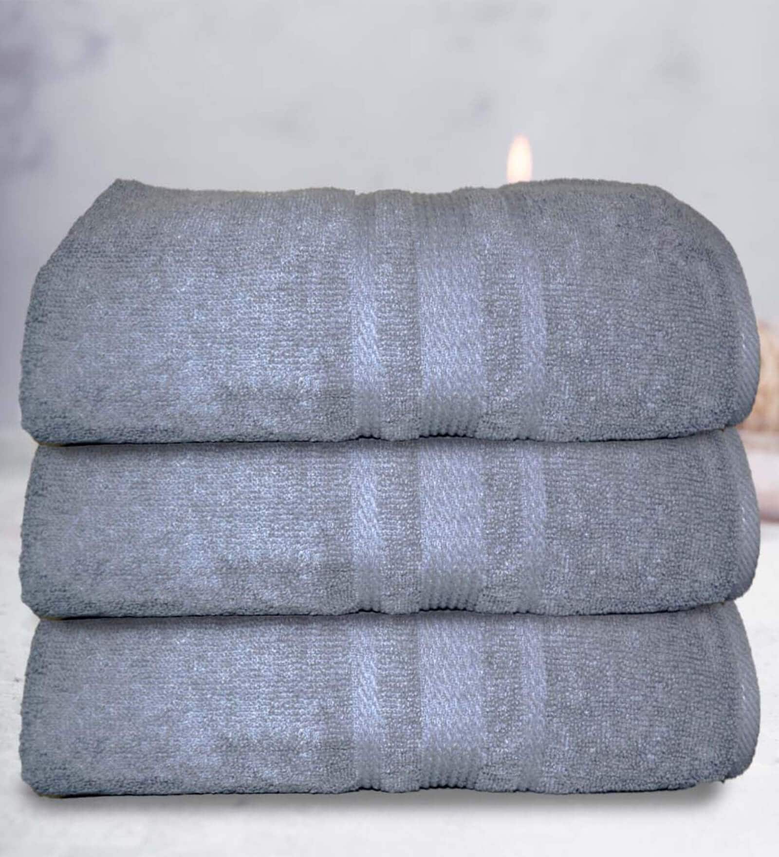 Grey Cotton Solid 500 GSM Bath Towels (Set of 3)
