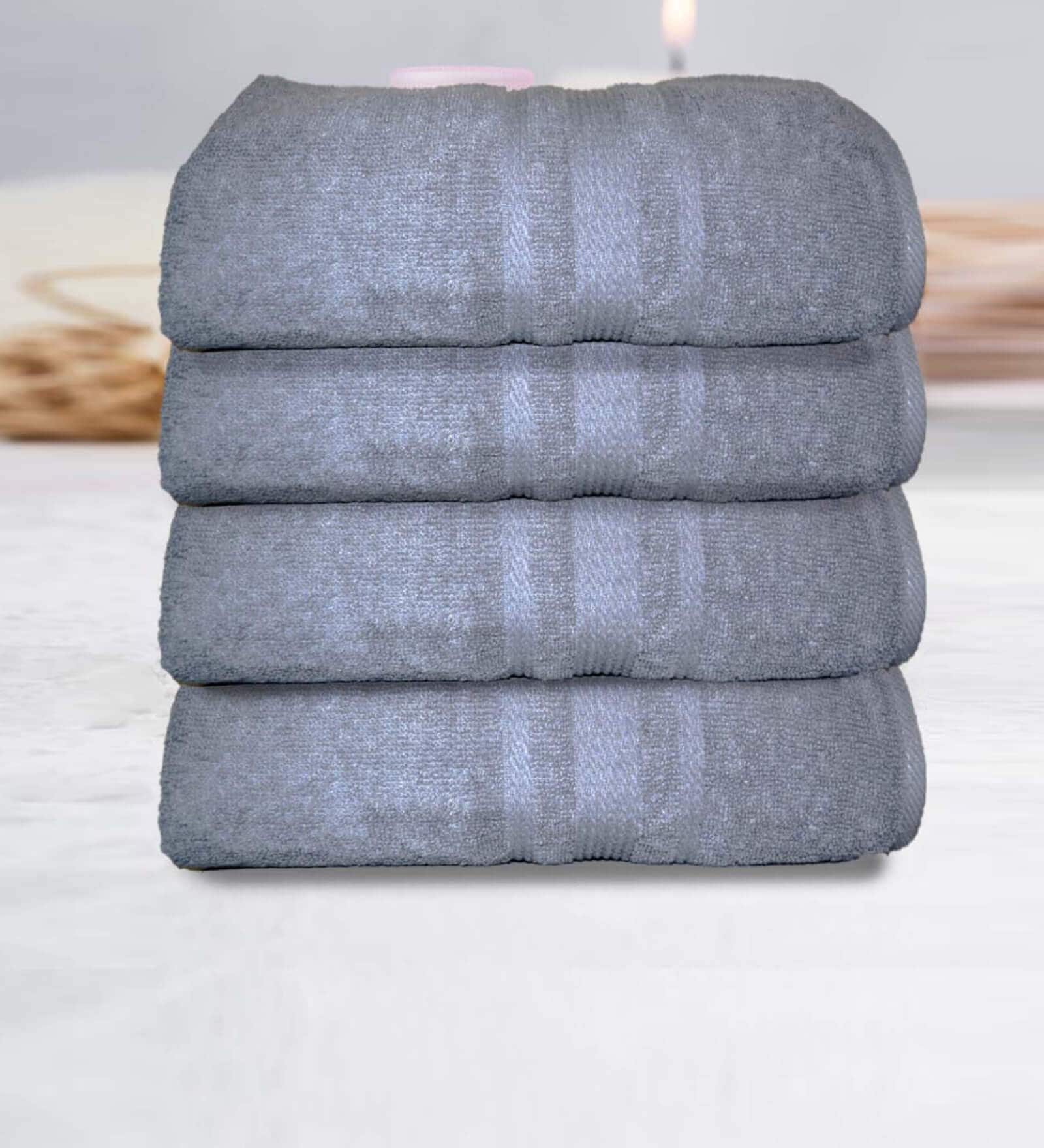 Grey Cotton Solid 500 GSM Bath Towels (Set of 4)